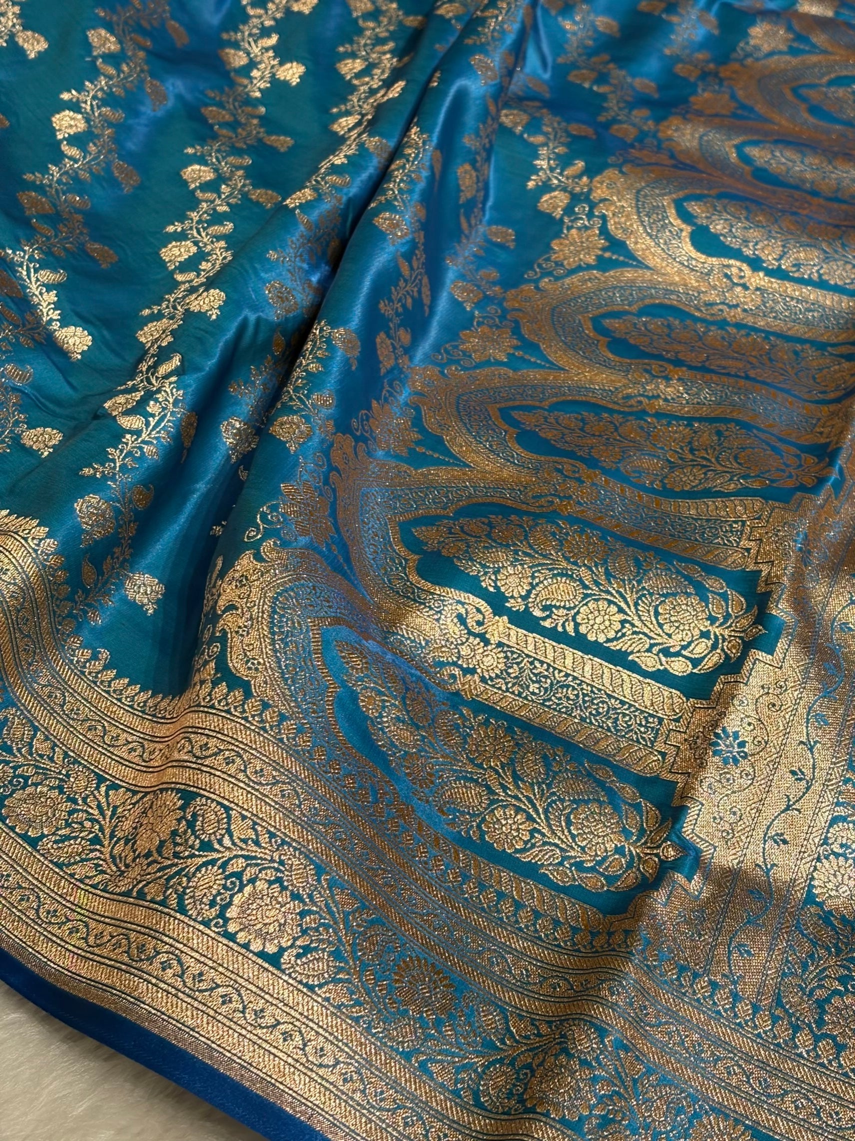 Banarasi Cross Jaal Satin Katan Silk Saree | Jacquard Woven Traditional Banarasi Saree