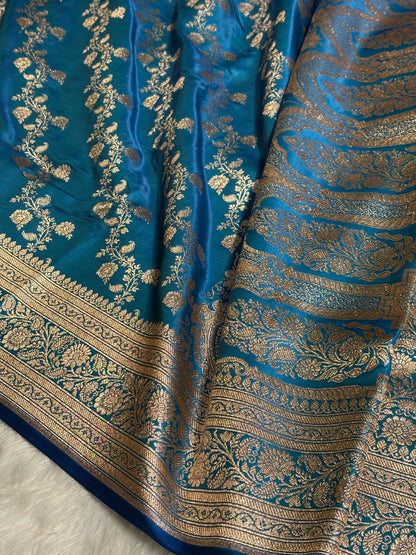 Banarasi Cross Jaal Satin Katan Silk Saree | Jacquard Woven Traditional Banarasi Saree