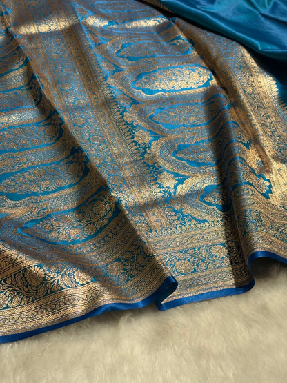 Banarasi Cross Jaal Satin Katan Silk Saree | Jacquard Woven Traditional Banarasi Saree