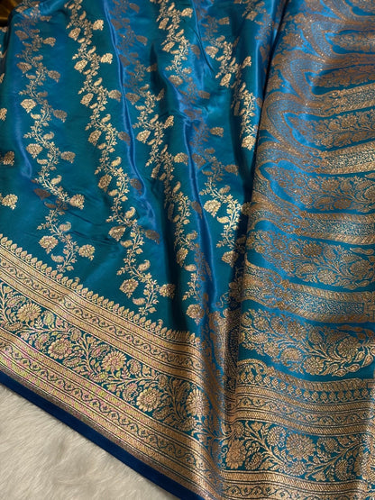 Banarasi Cross Jaal Satin Katan Silk Saree | Jacquard Woven Traditional Banarasi Saree