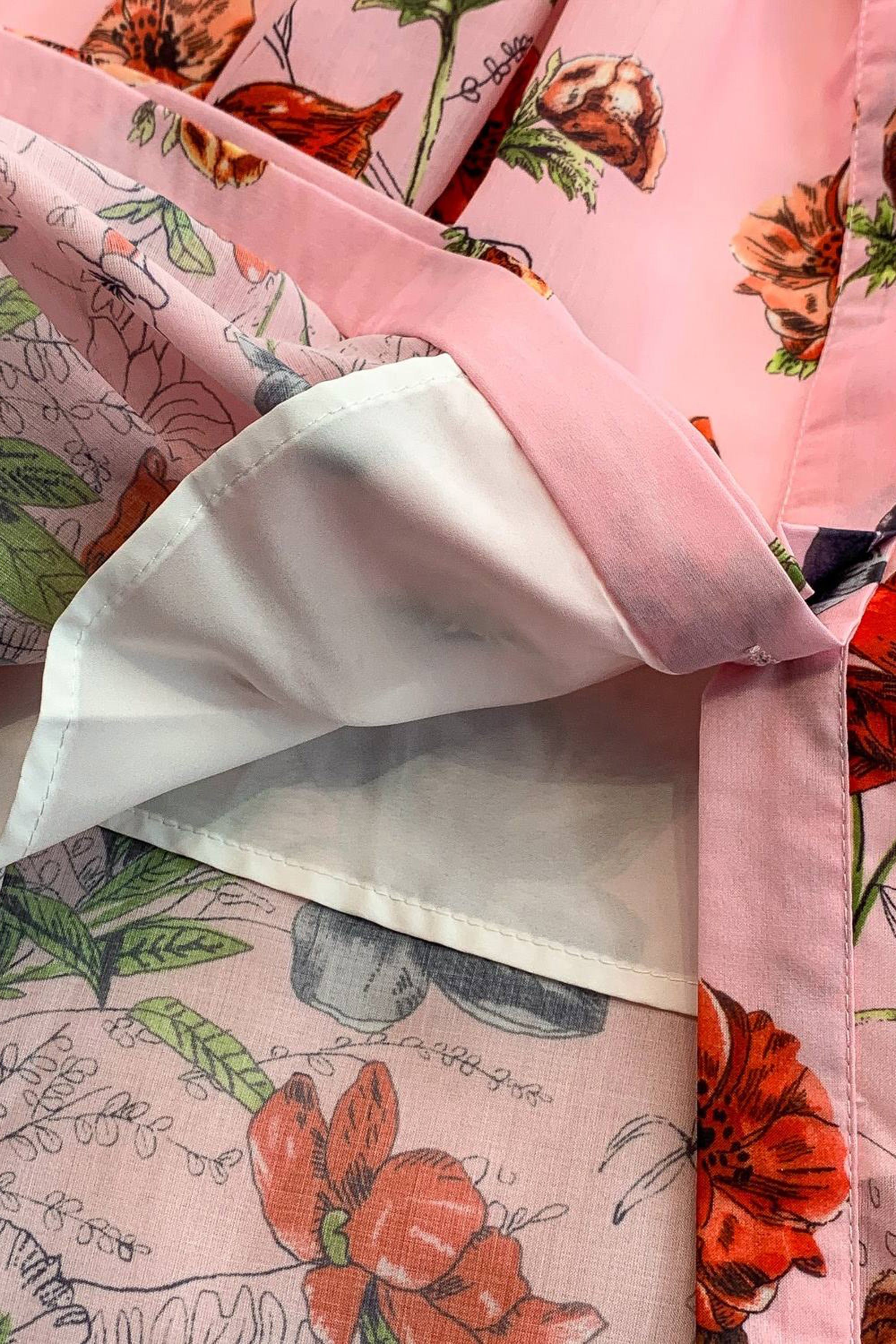 Women’s Summer Pink Floral Print Midi Shirt Dress