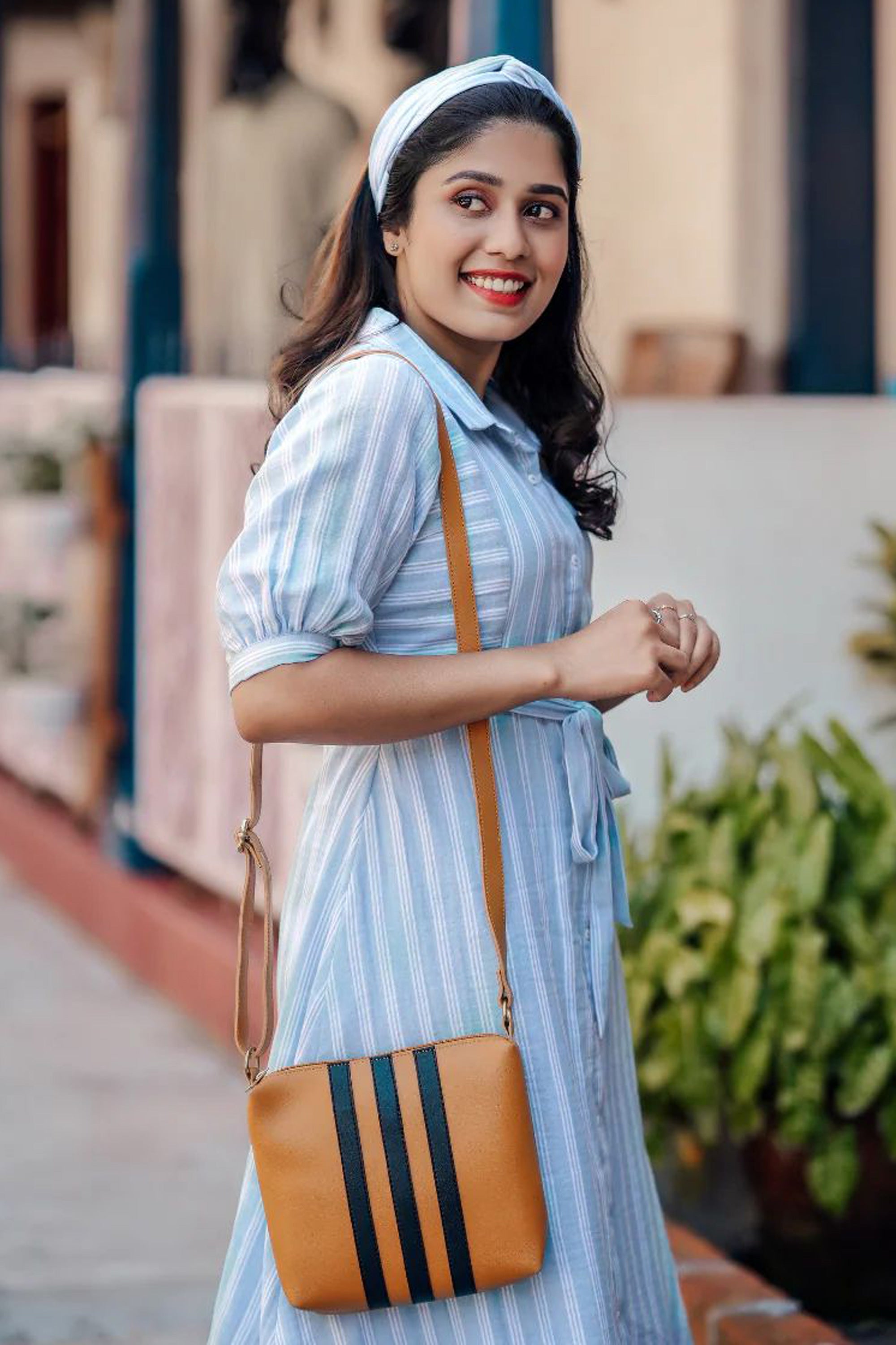 Women’s Sky Blue Breeze White Striped Shirt Dress