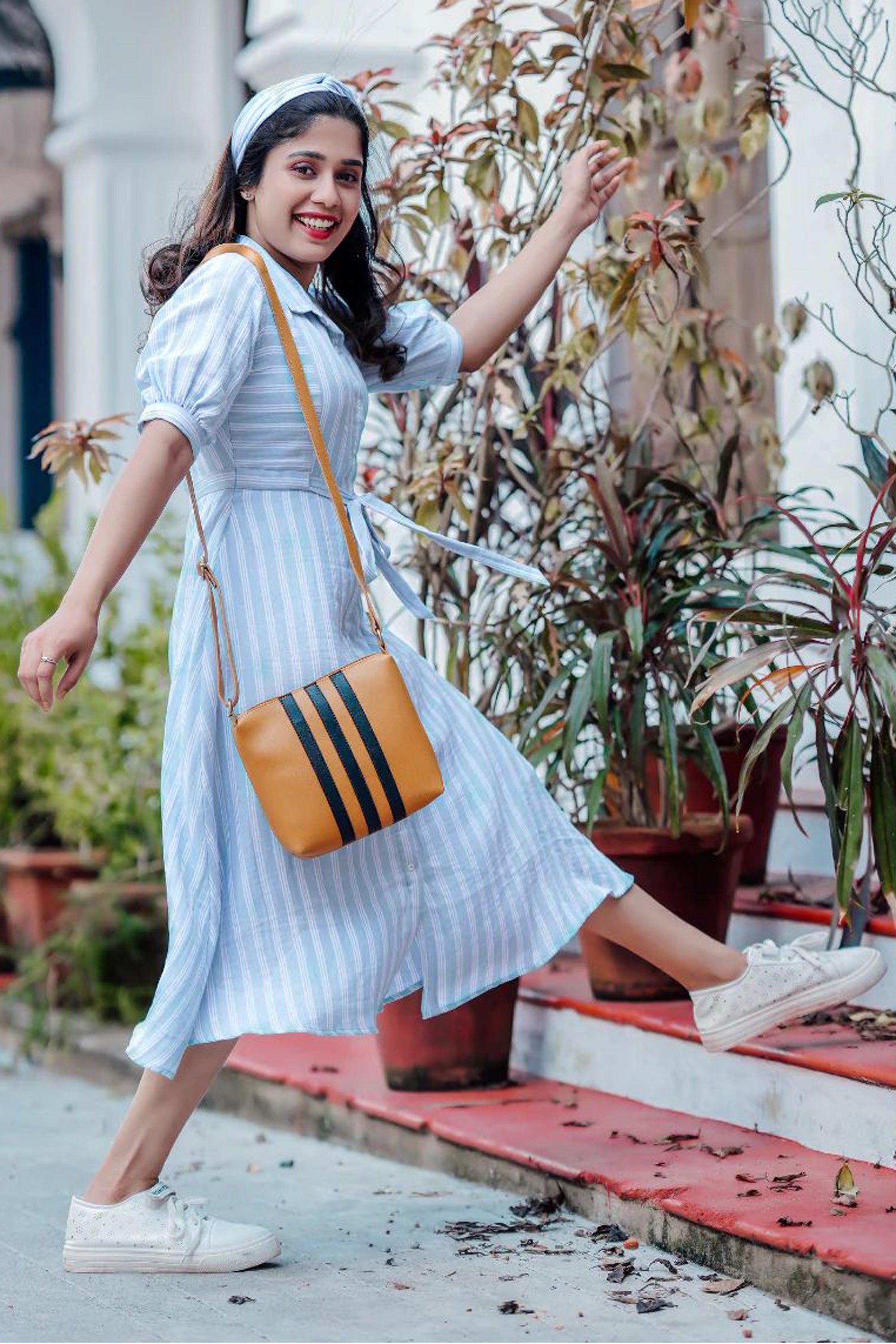 Women’s Sky Blue Breeze White Striped Shirt Dress