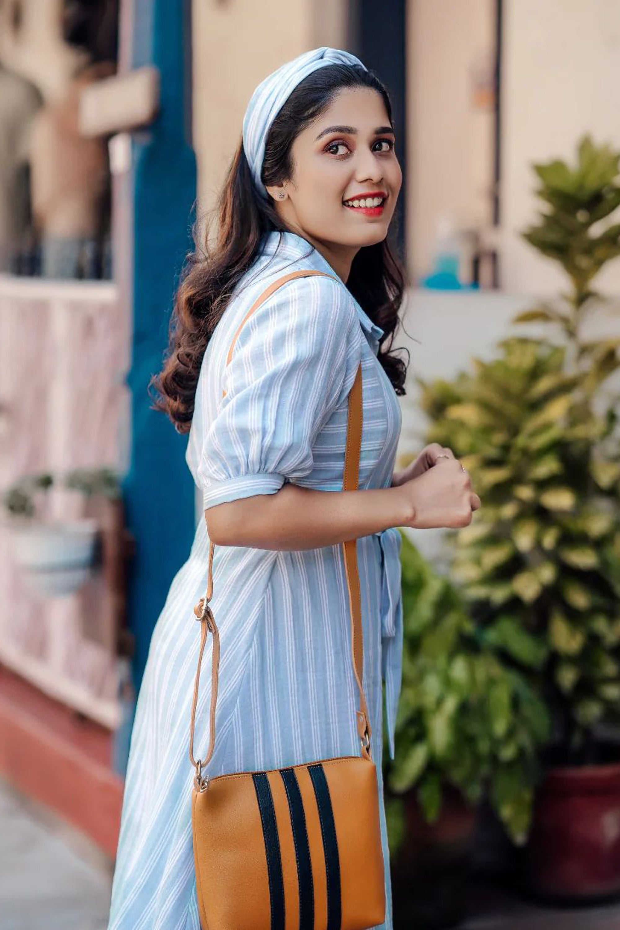 Women’s Sky Blue Breeze White Striped Shirt Dress