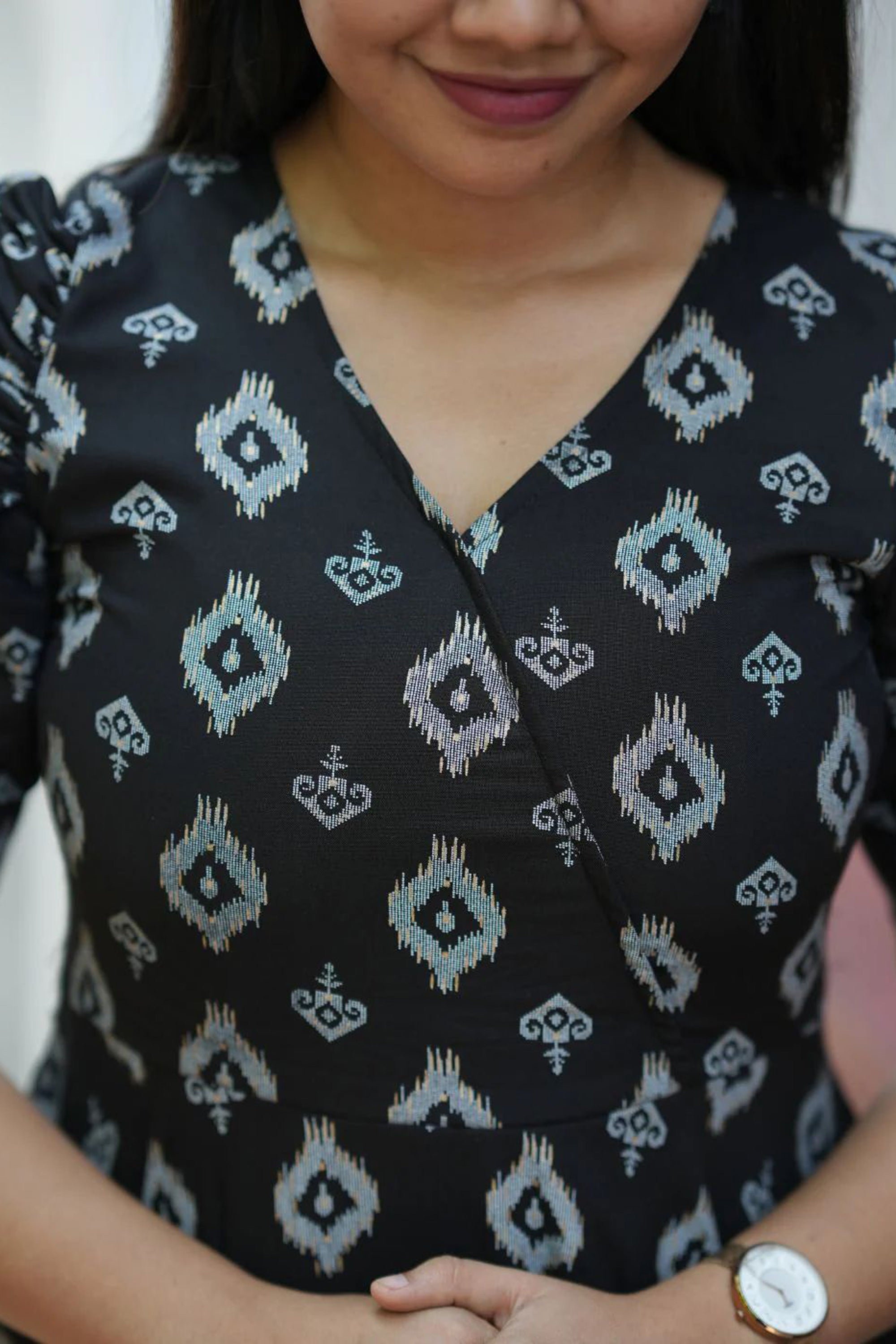 Beautiful Black And Grey Ethnic Print Dress