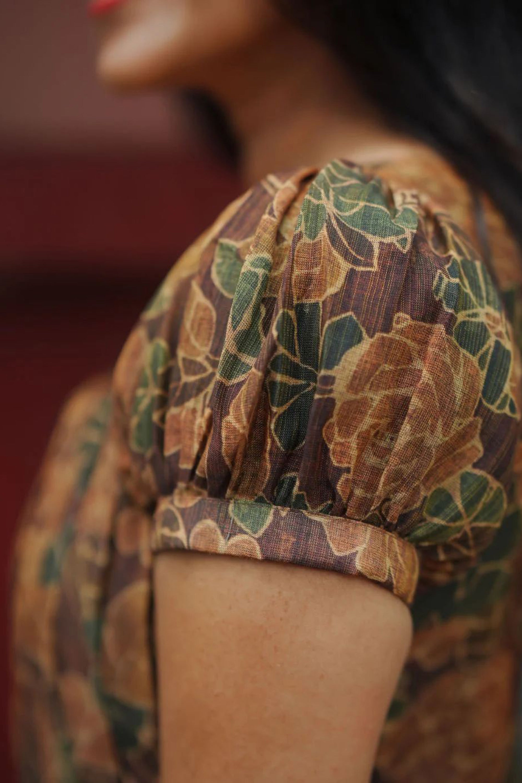 Women's Brown Floral Print Tissue Dress