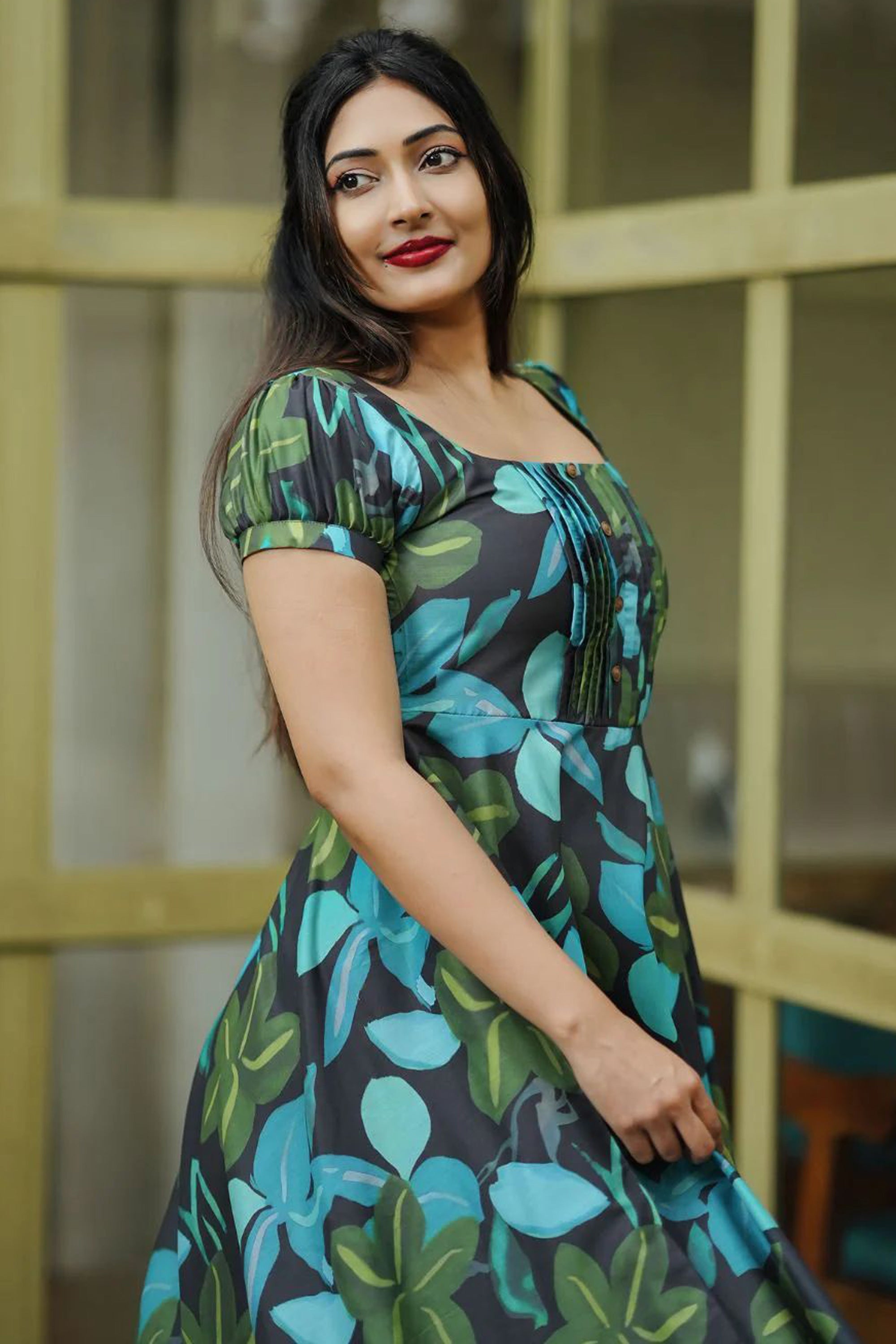 Women's Multi Color Abstract Print Muslin Dress