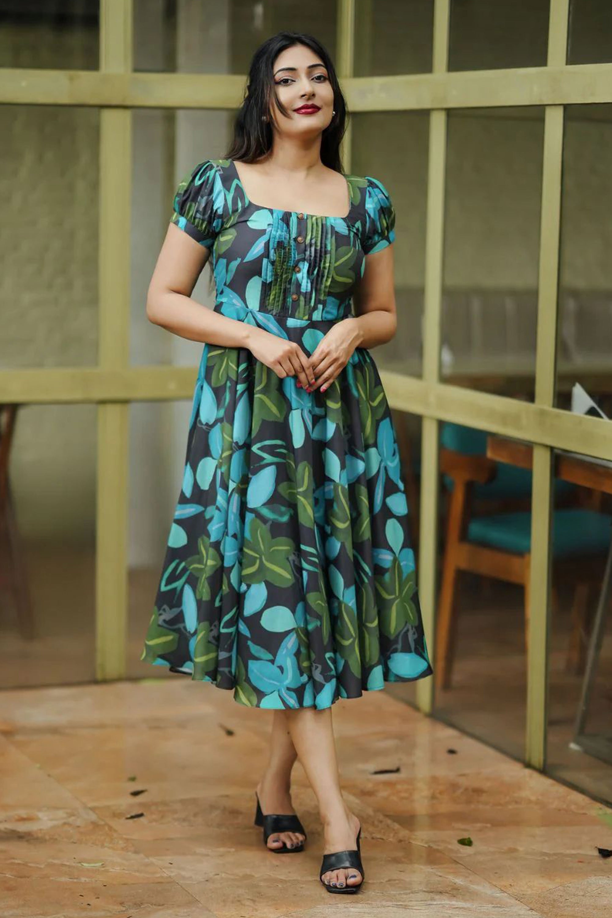 Women's Multi Color Abstract Print Muslin Dress