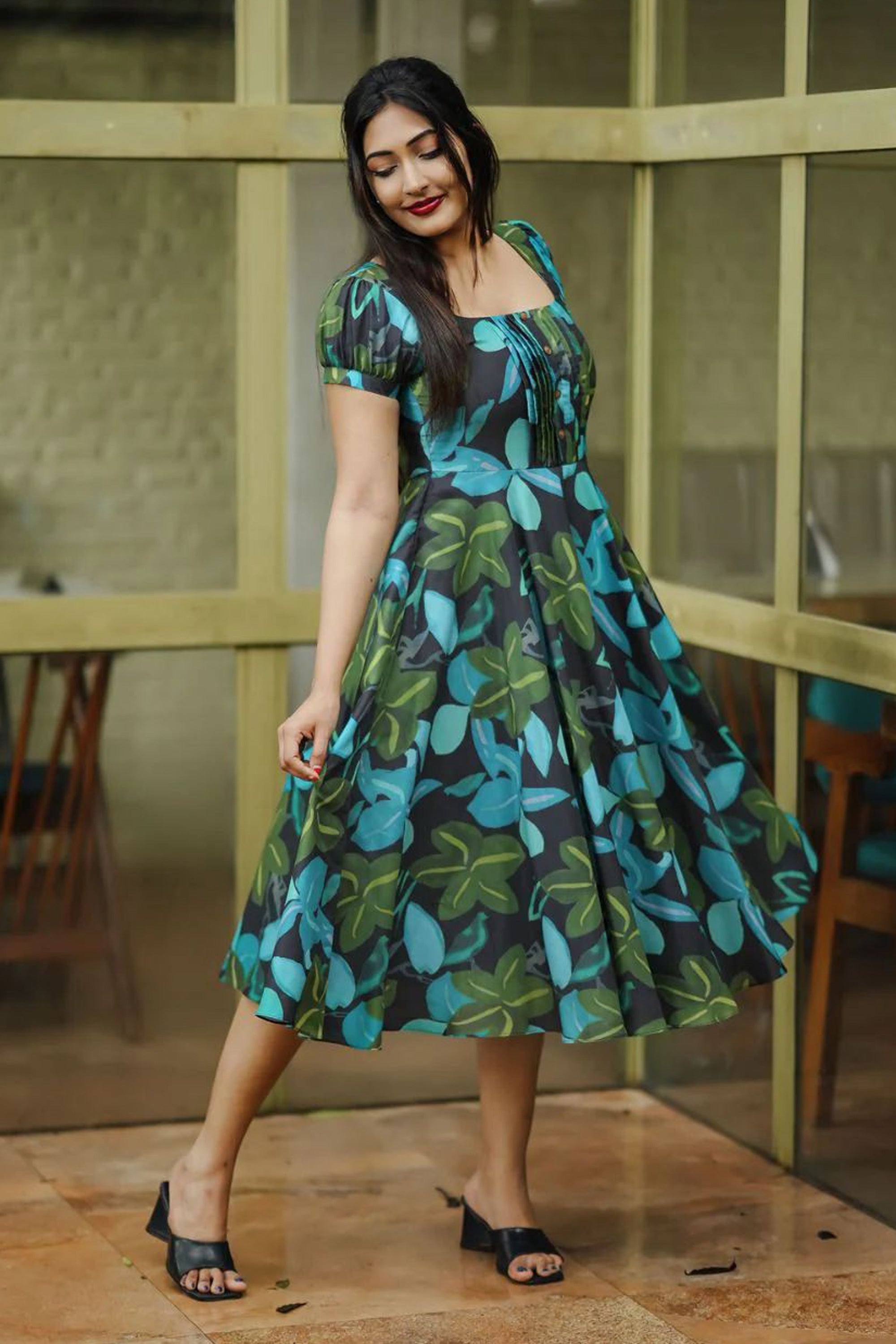 Women's Multi Color Abstract Print Muslin Dress