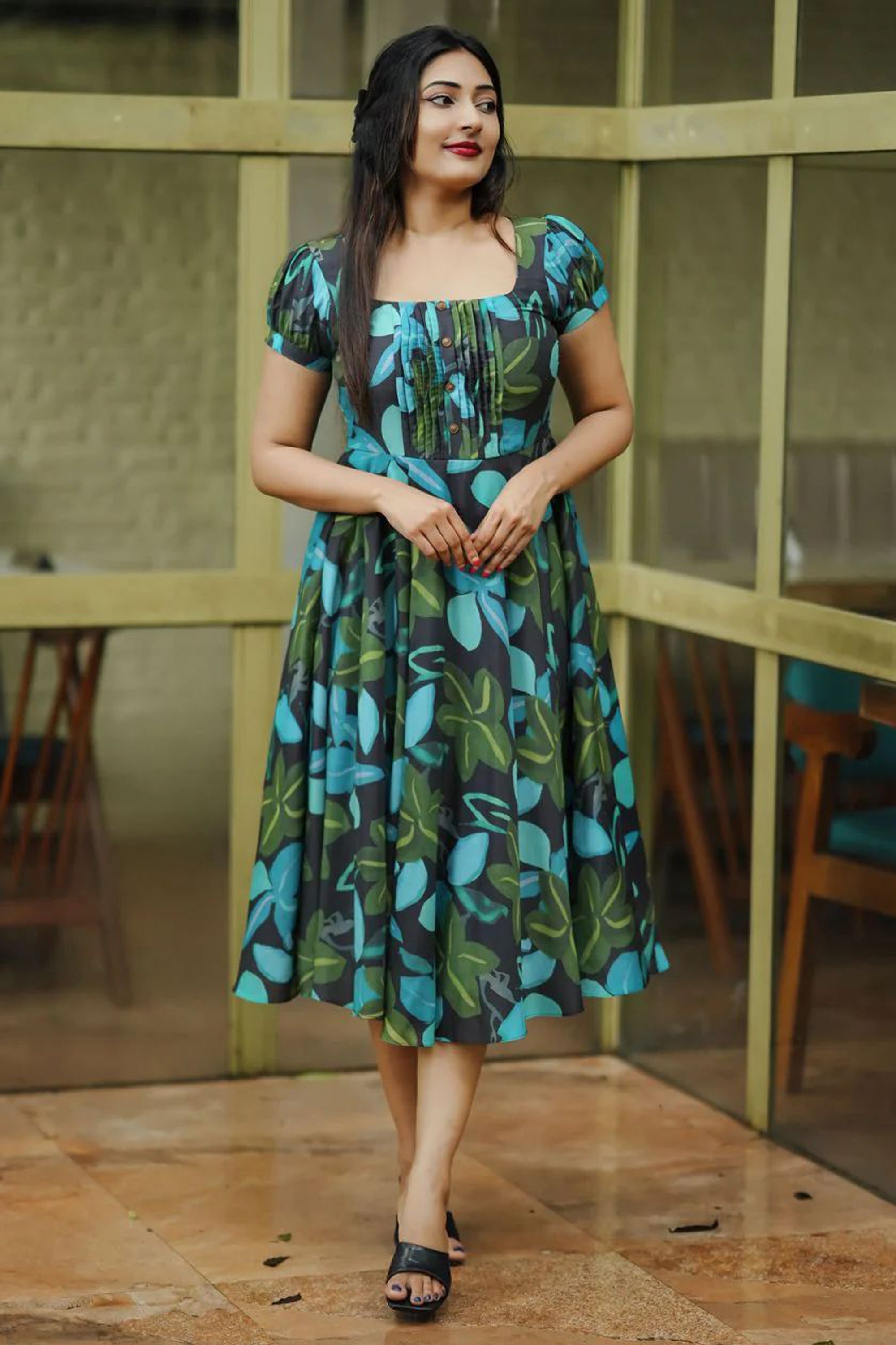 Women's Multi Color Abstract Print Muslin Dress