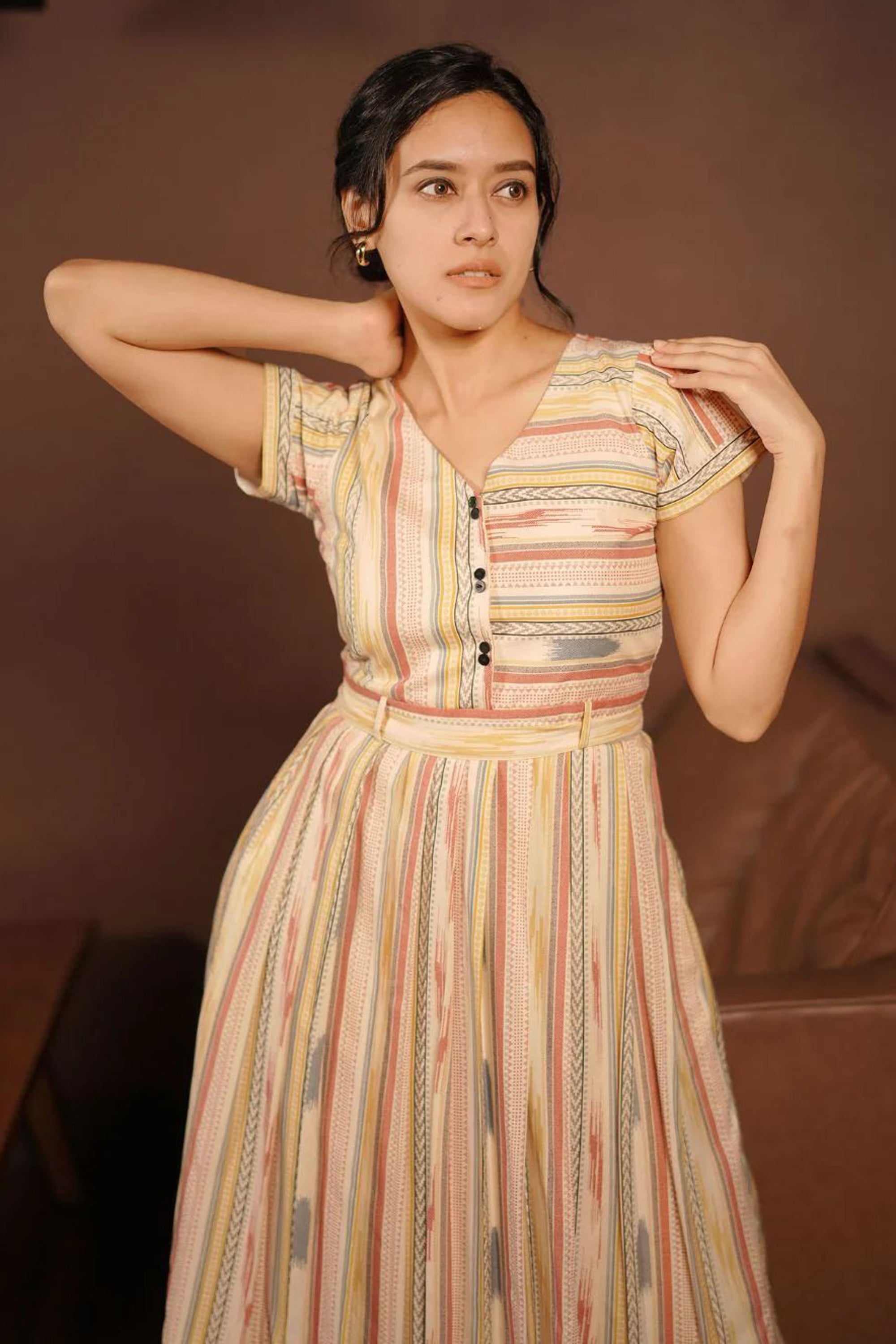 Classy Cream Striped Dress