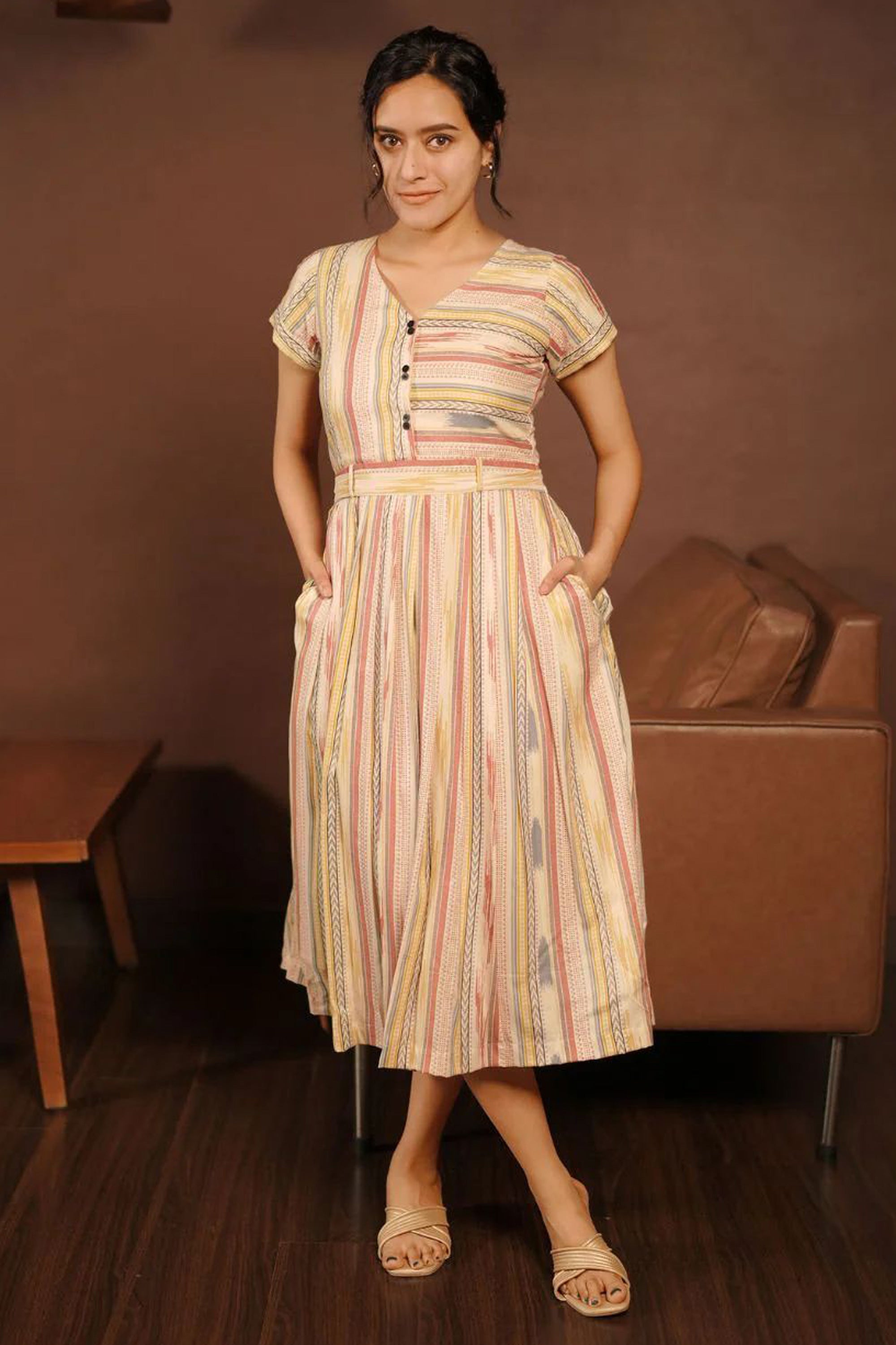 Classy Cream Striped Dress