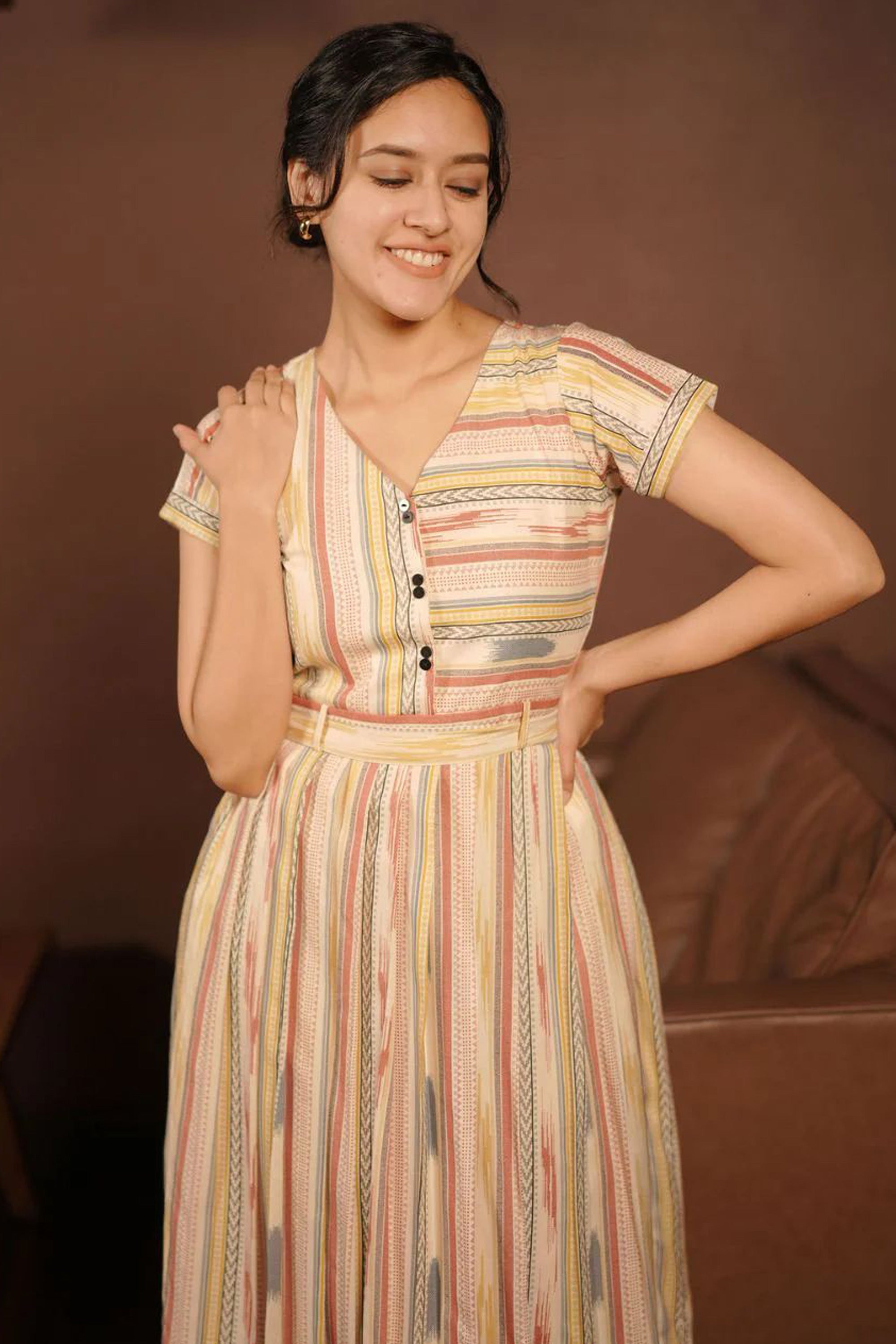 Classy Cream Striped Dress