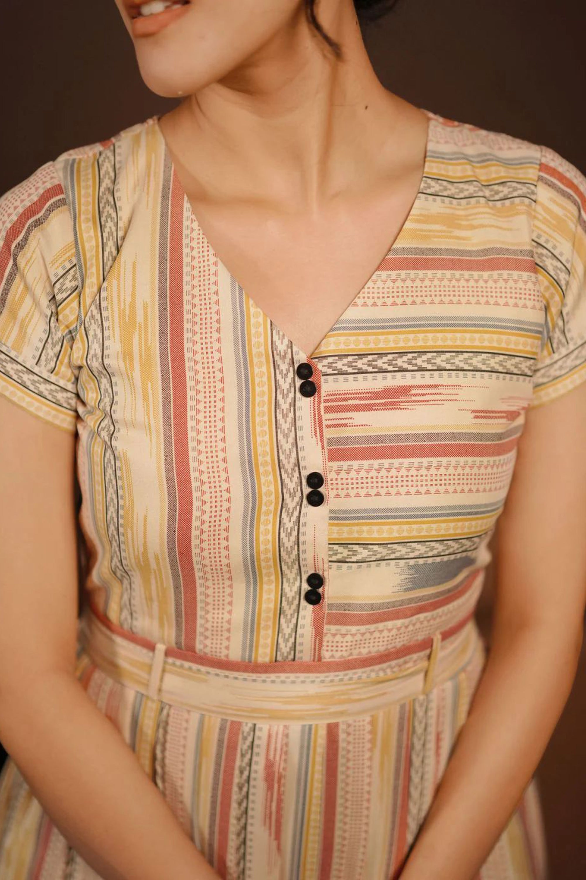 Classy Cream Striped Dress