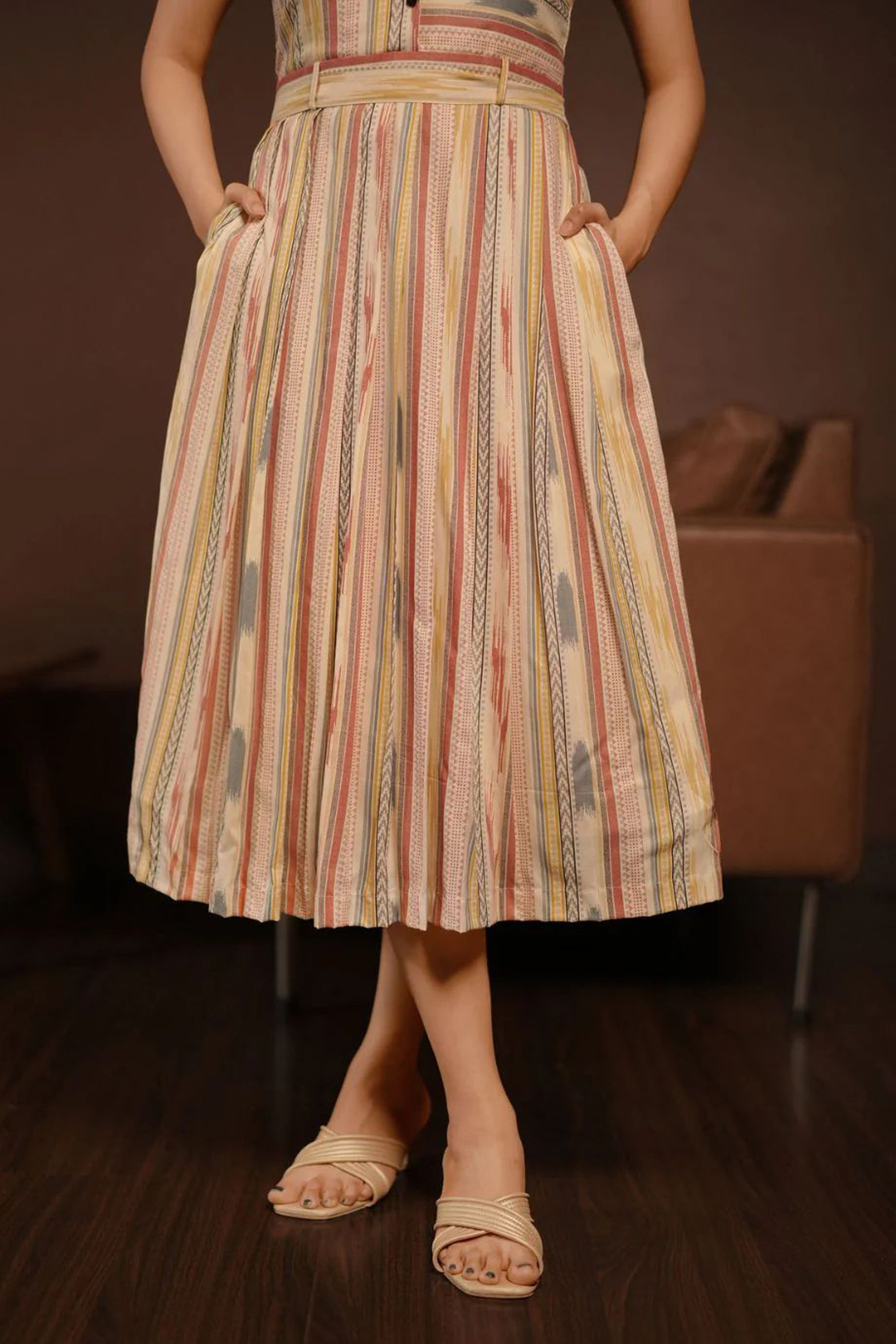 Classy Cream Striped Dress