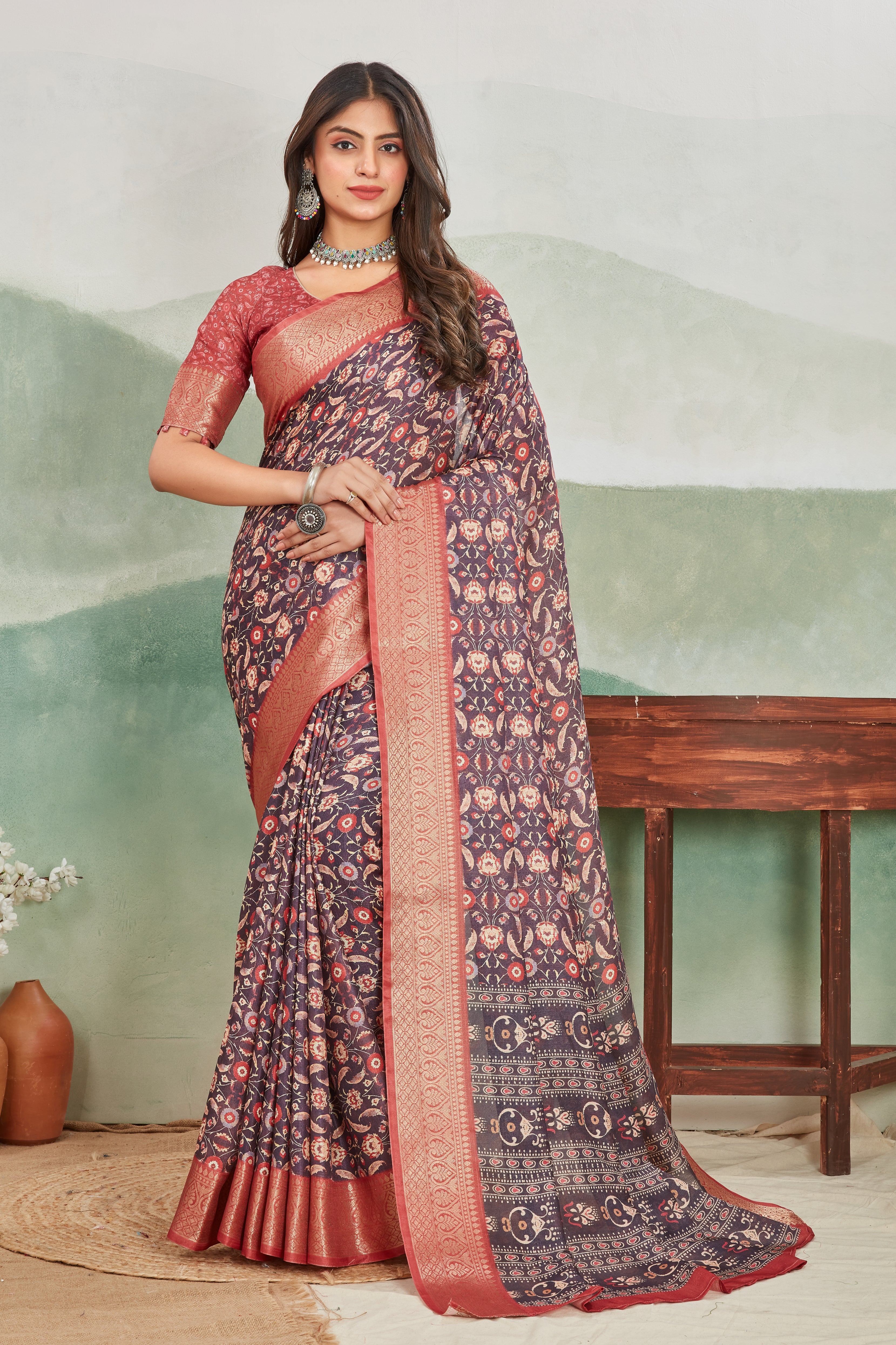 Premium Khaadi Jute Soft Silk Sarees