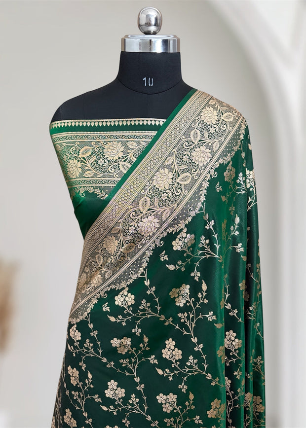 Fire Gold Banarasi Satin Silk Saree with Booti Work | Luxury Wedding & Festive Wear Saree for Women