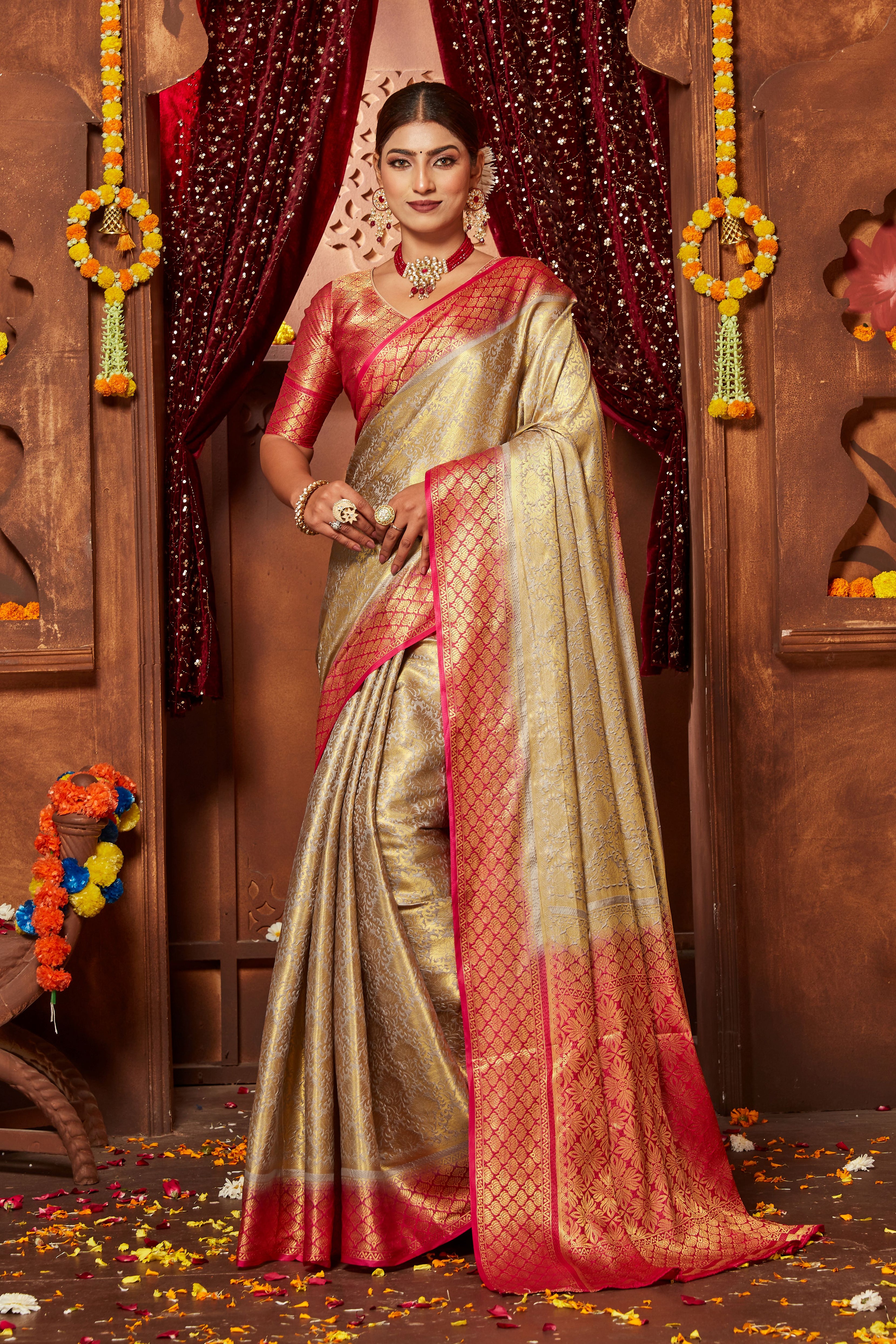 Elegance Redefined: Crafted Solid Silk Zari Weave