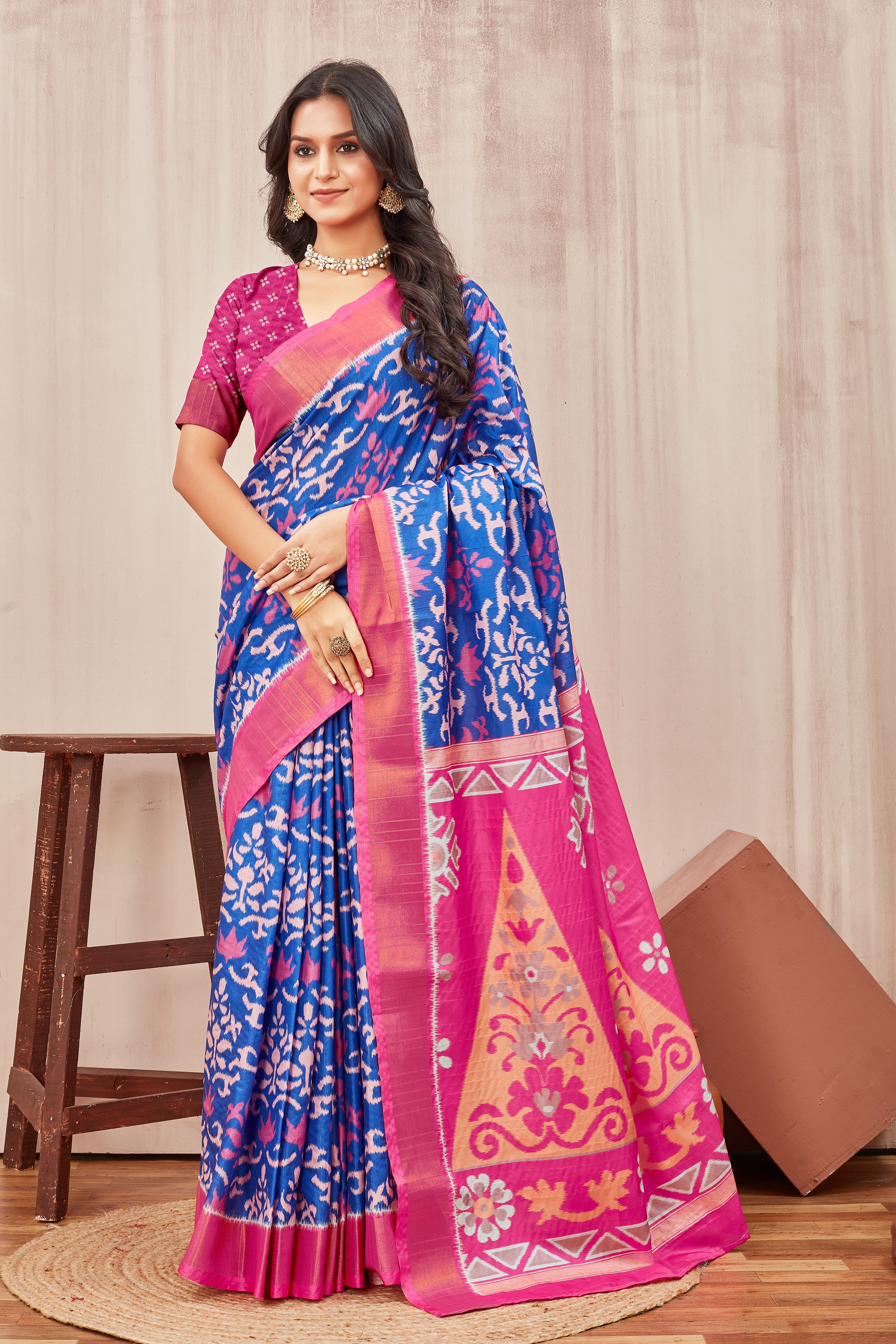 Digital ikkat printed soft silk sarees