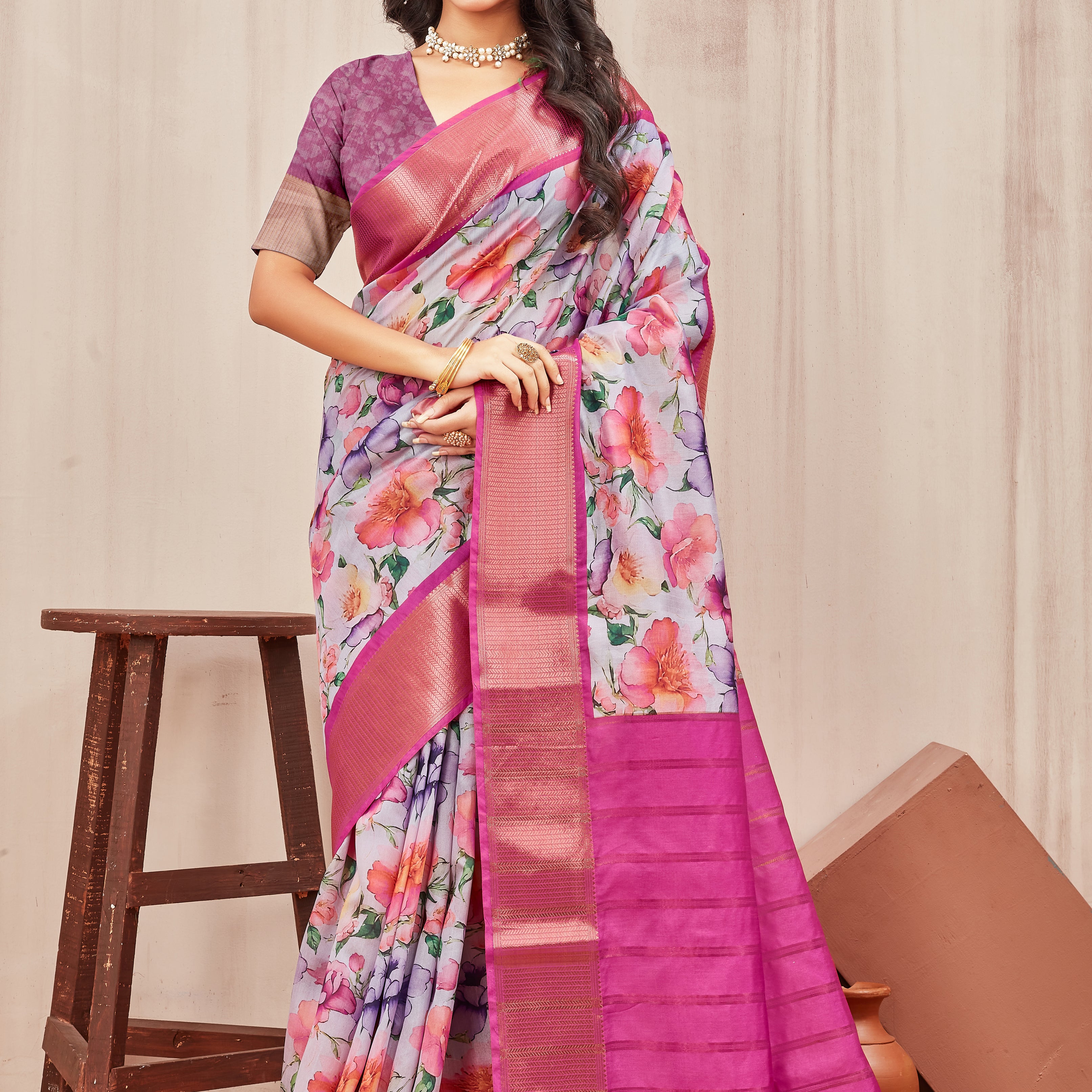 Digital modern printed soft silk sarees