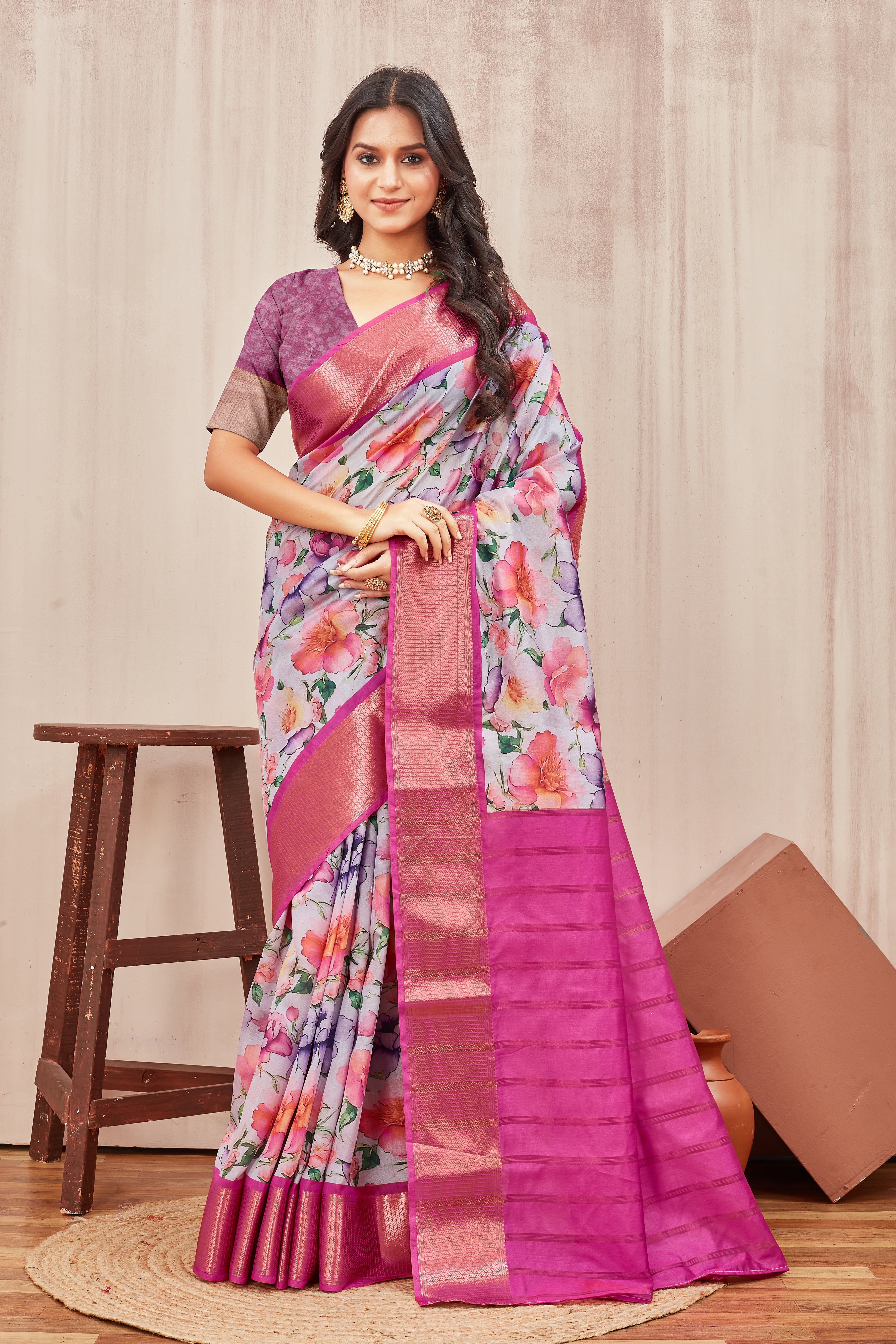 Digital modern printed soft silk sarees