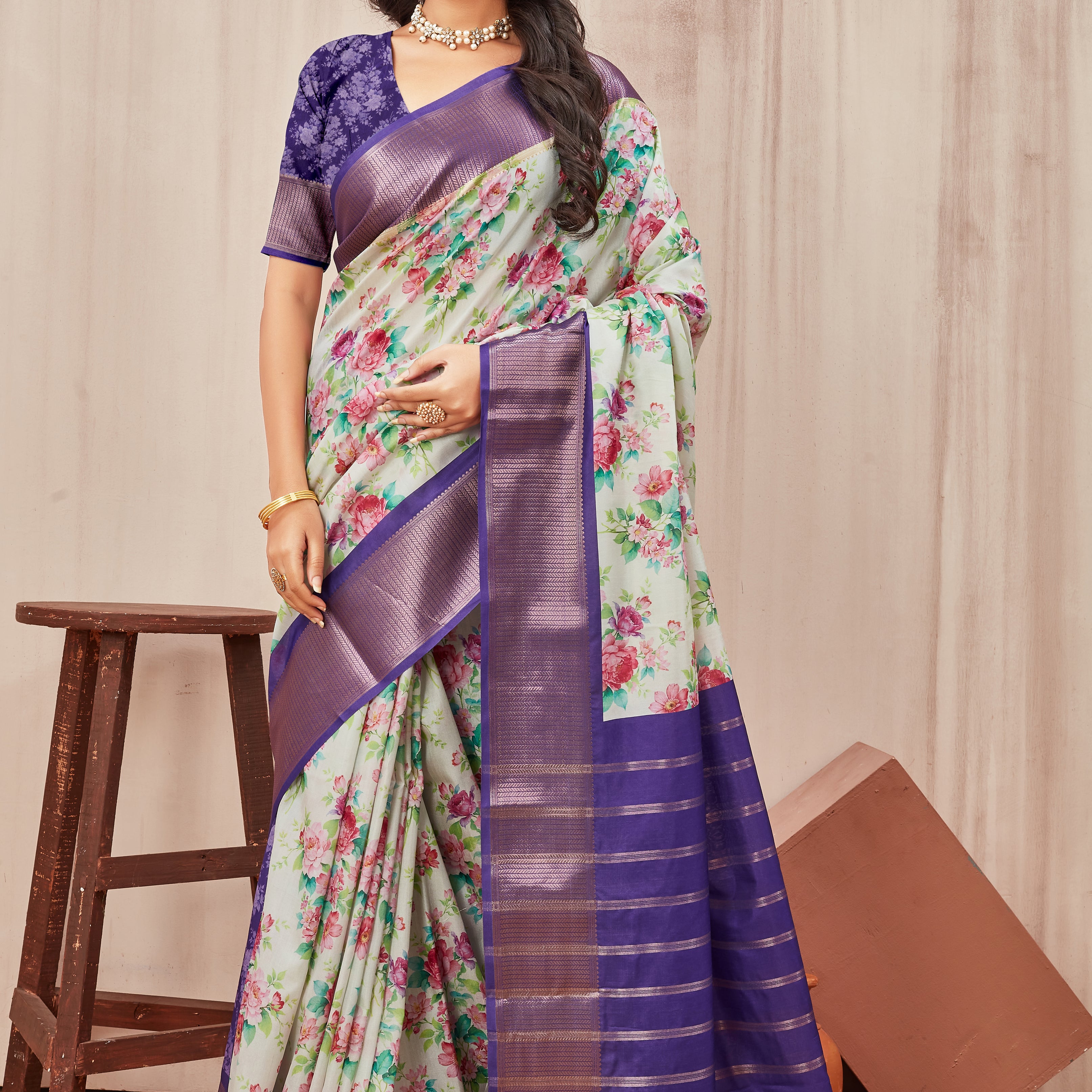 Digital modern printed soft silk sarees