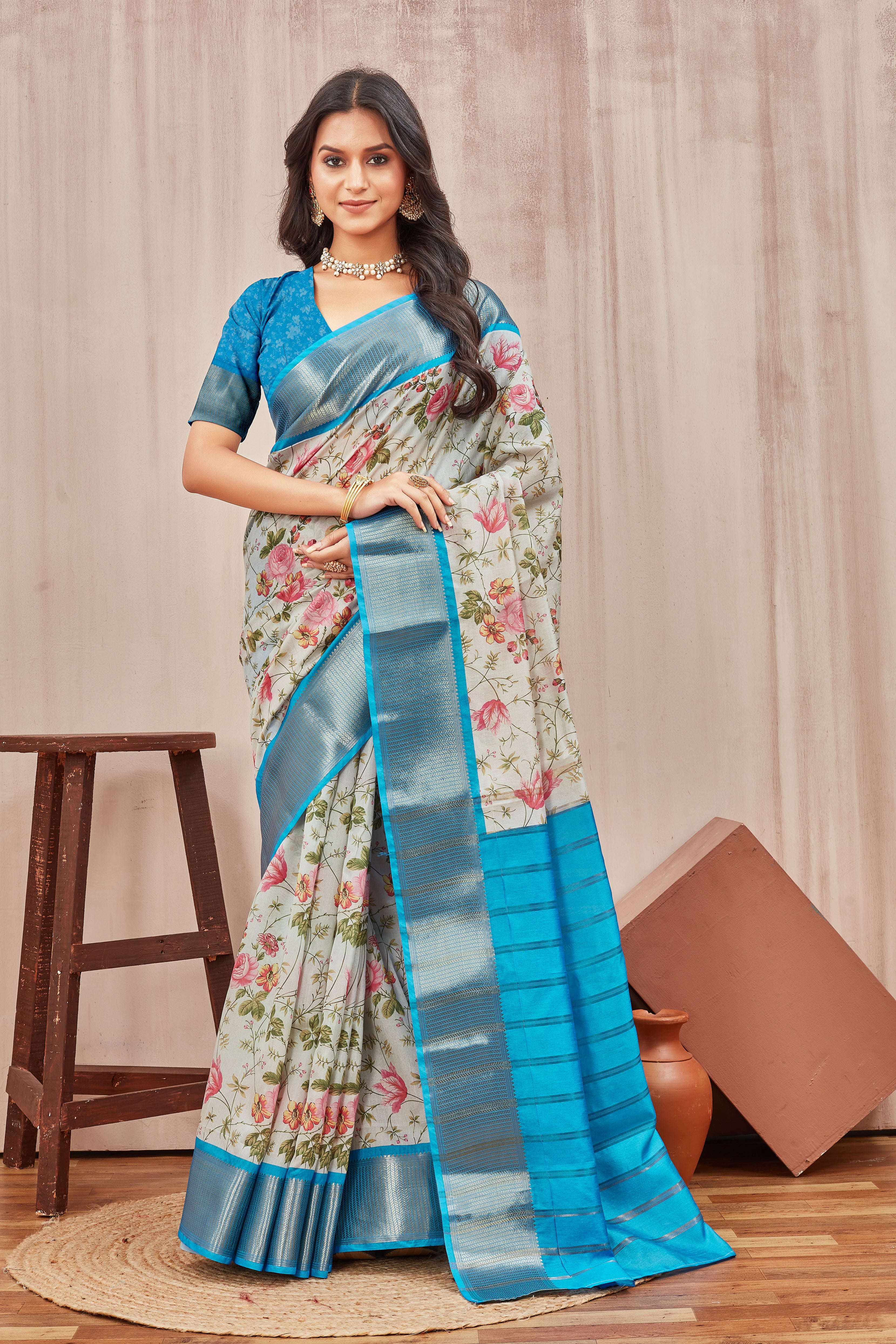 Digital modern printed soft silk sarees