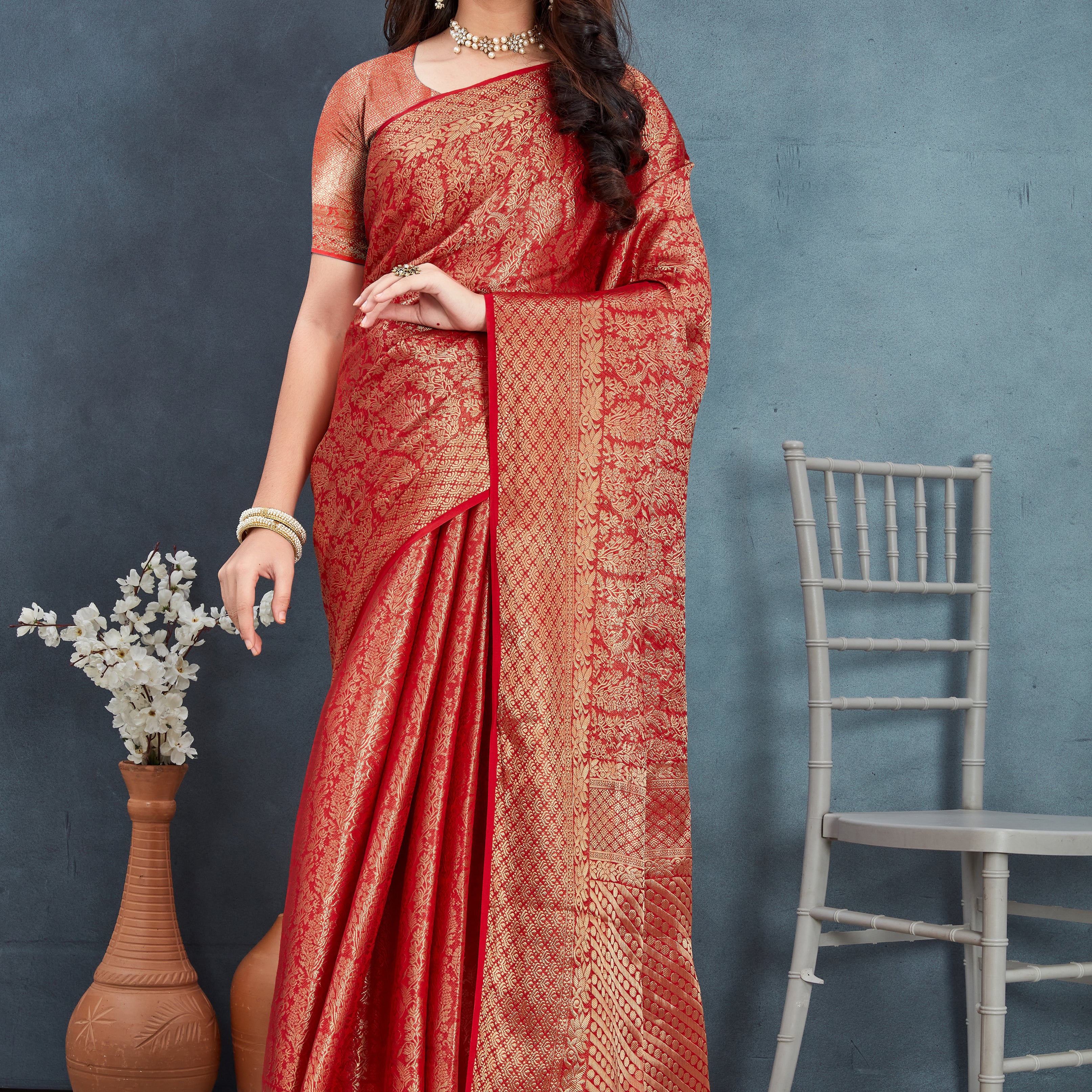 Brocade Elegance: Pure Mysore Silk Sarees in Red