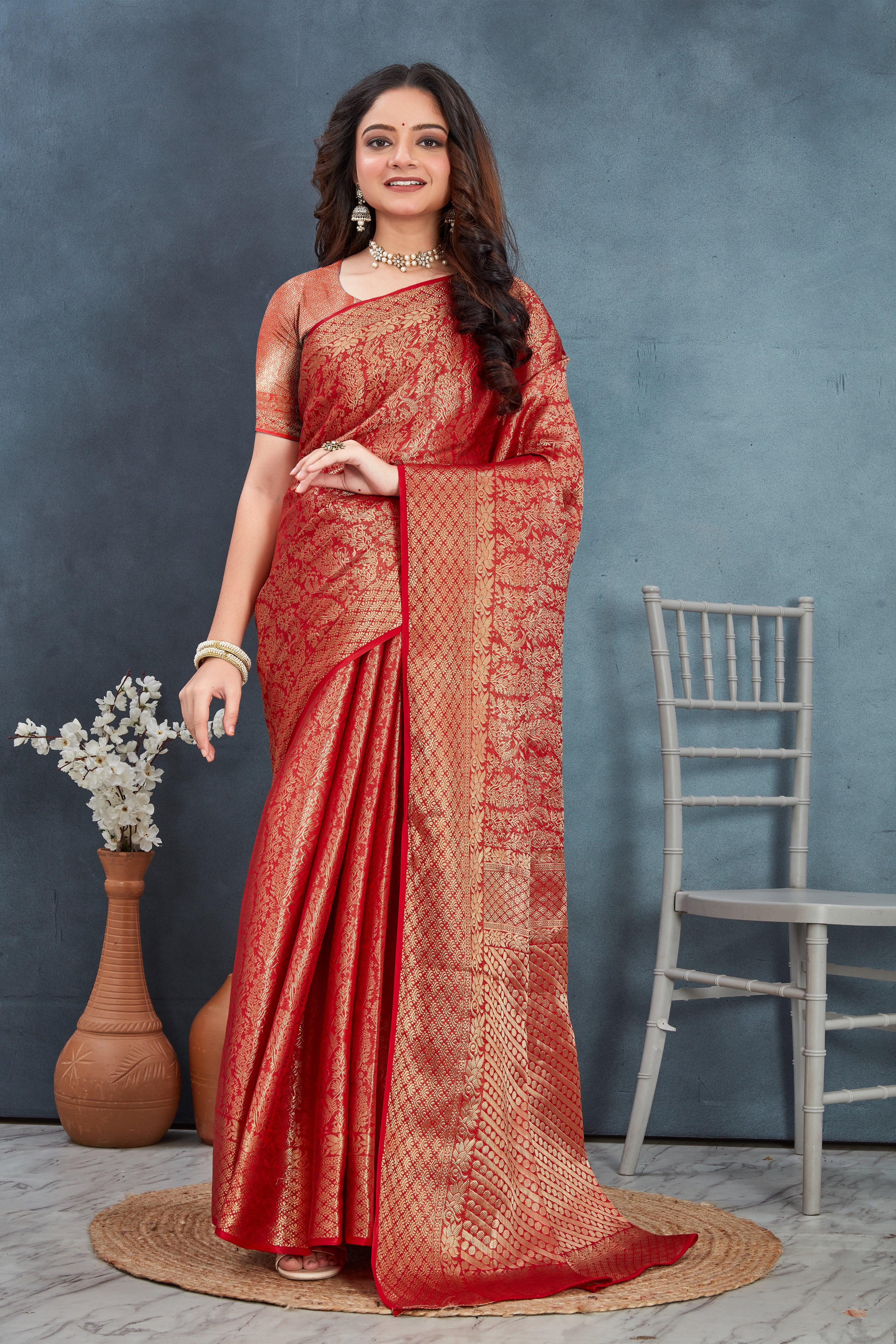 Brocade Elegance: Pure Mysore Silk Sarees in Red