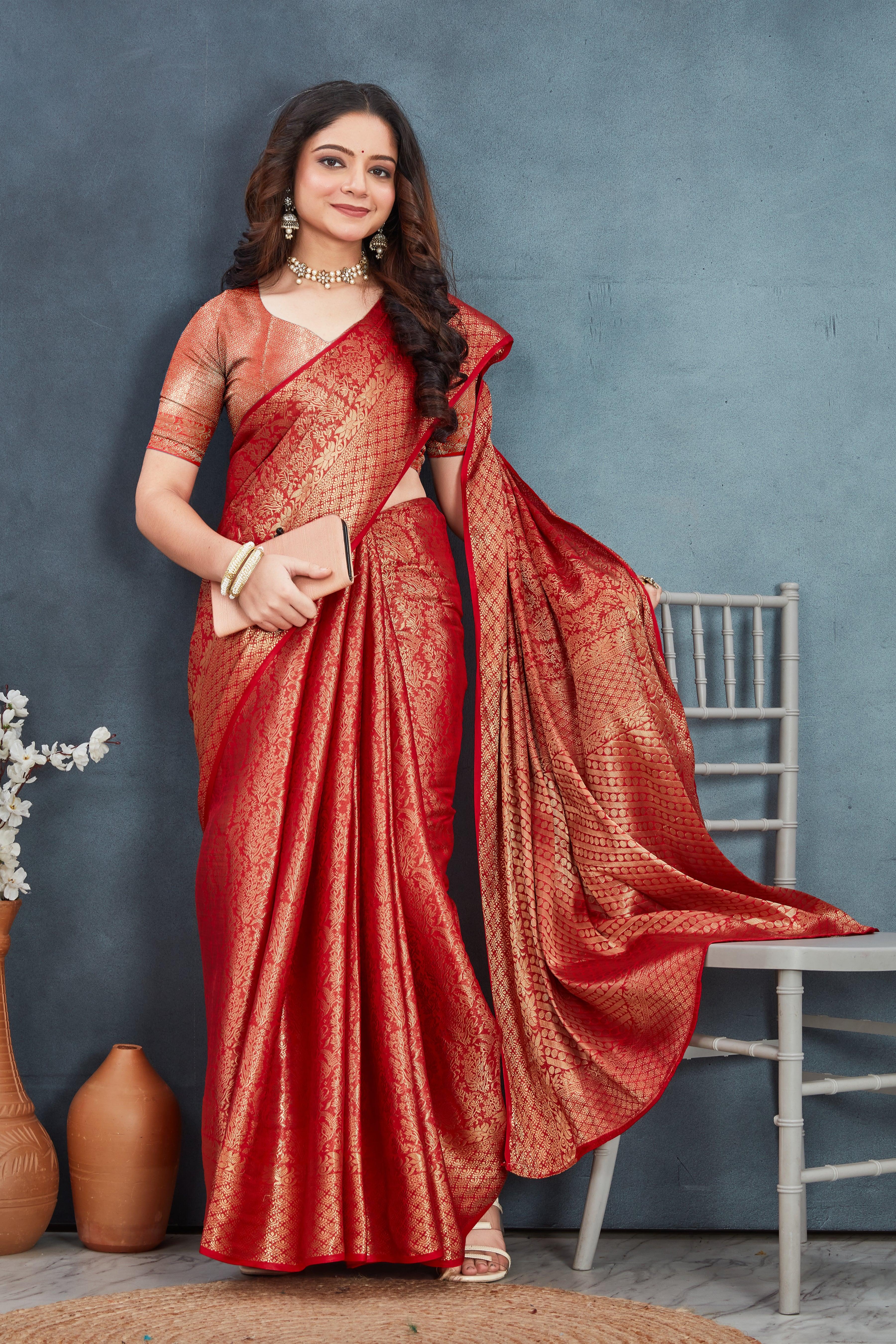 Brocade Elegance: Pure Mysore Silk Sarees in Red