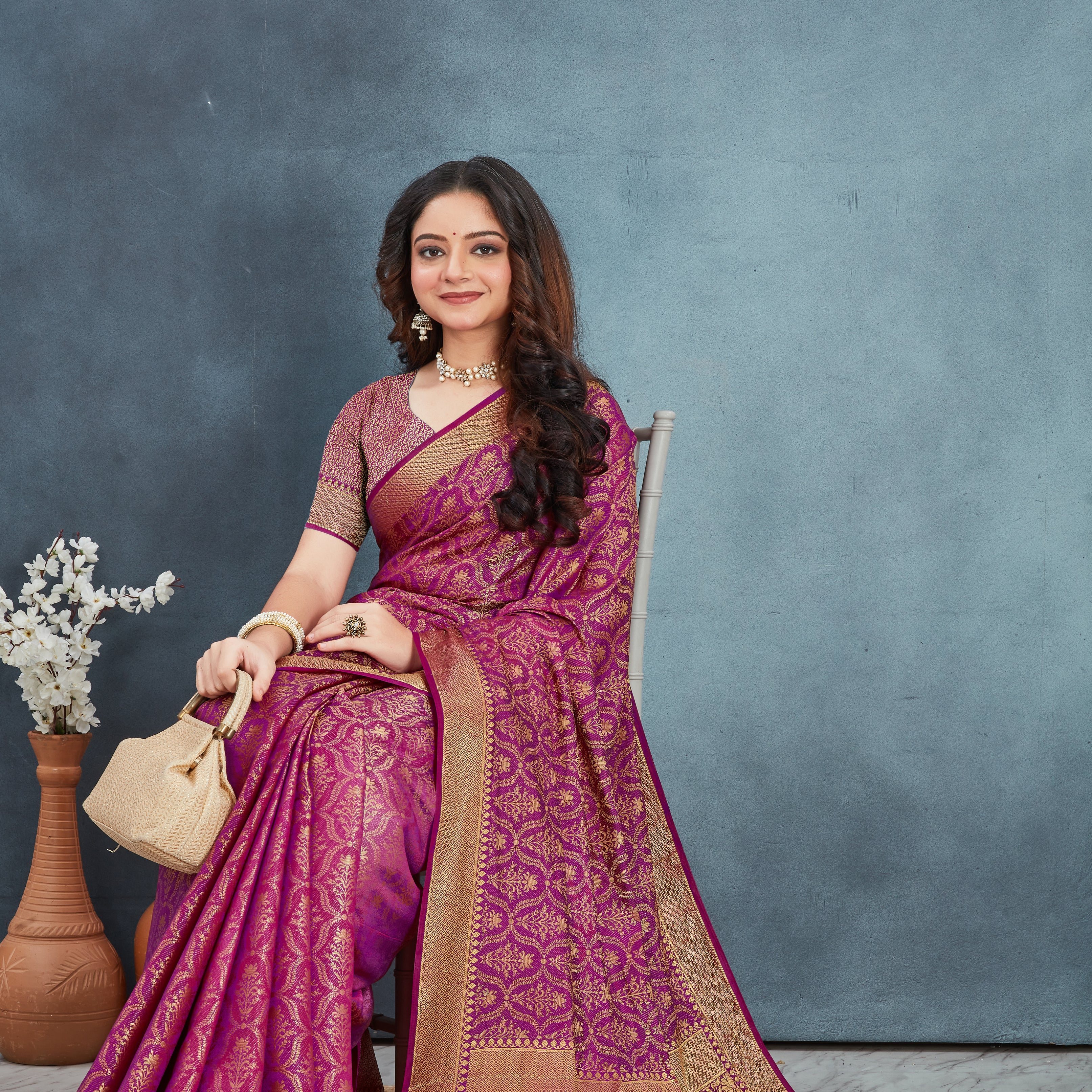 Brocade Elegance: Pure Mysore Silk Sarees in Magenta