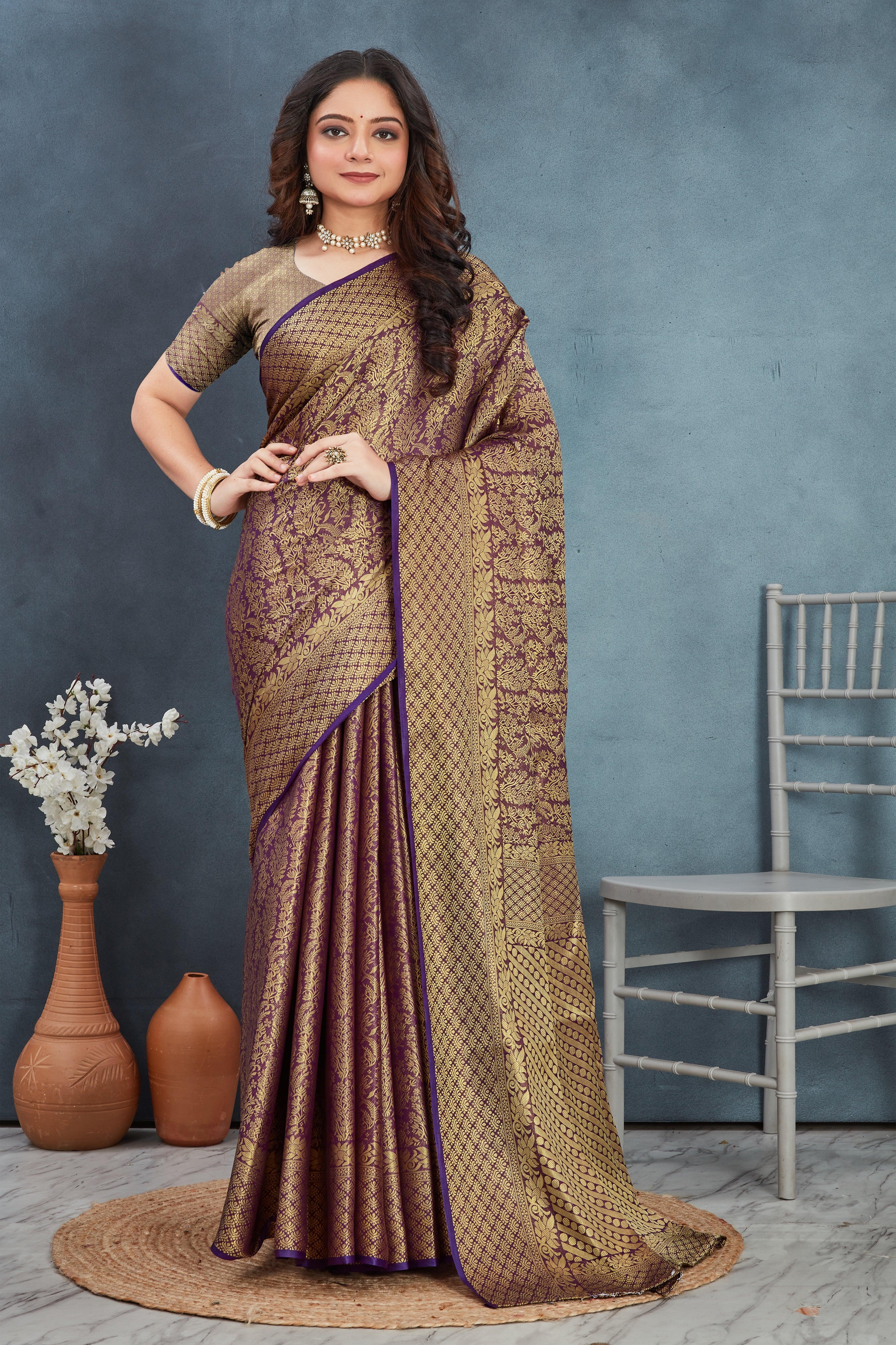 Brocade Elegance: Pure Mysore Silk Sarees in Wine