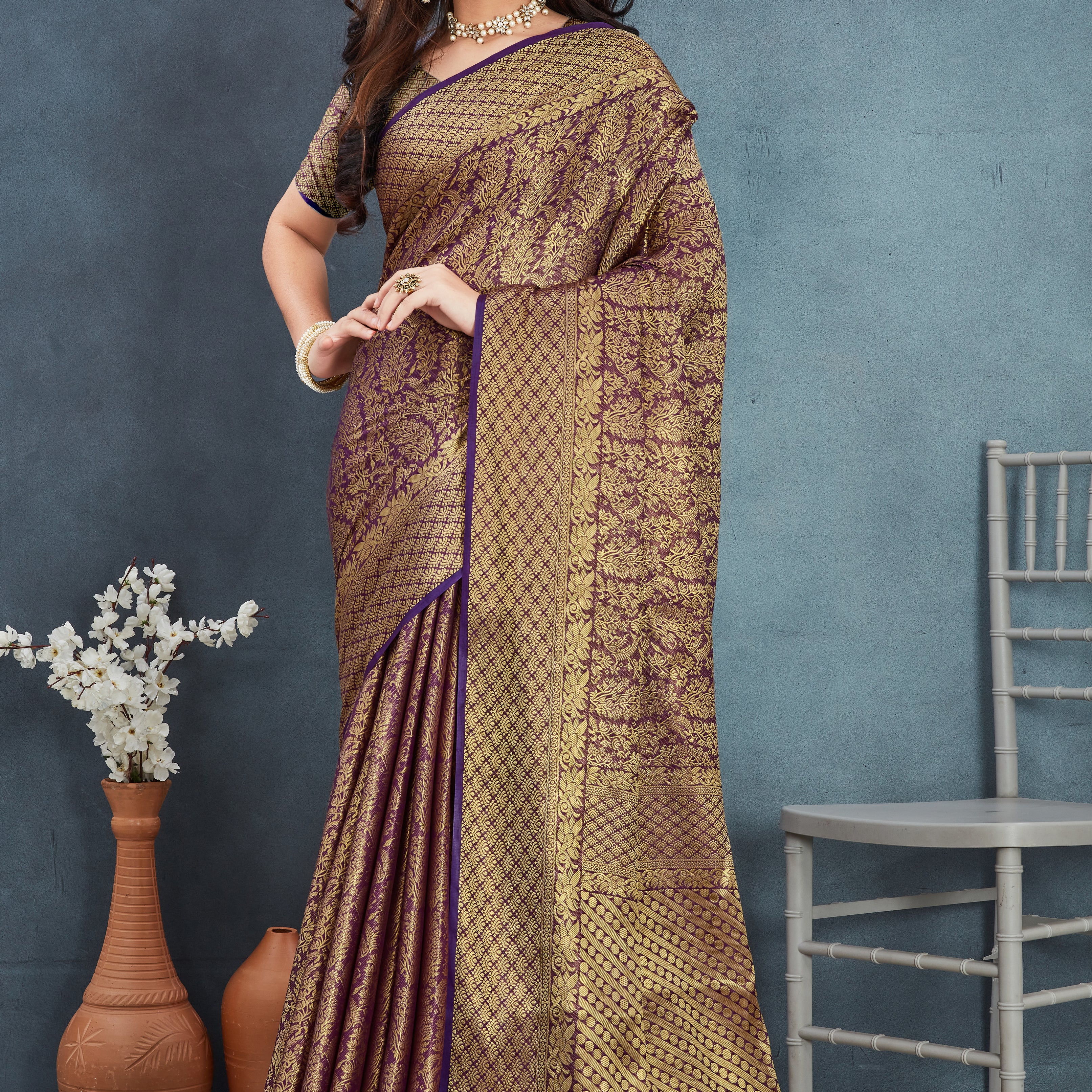 Brocade Elegance: Pure Mysore Silk Sarees in Wine