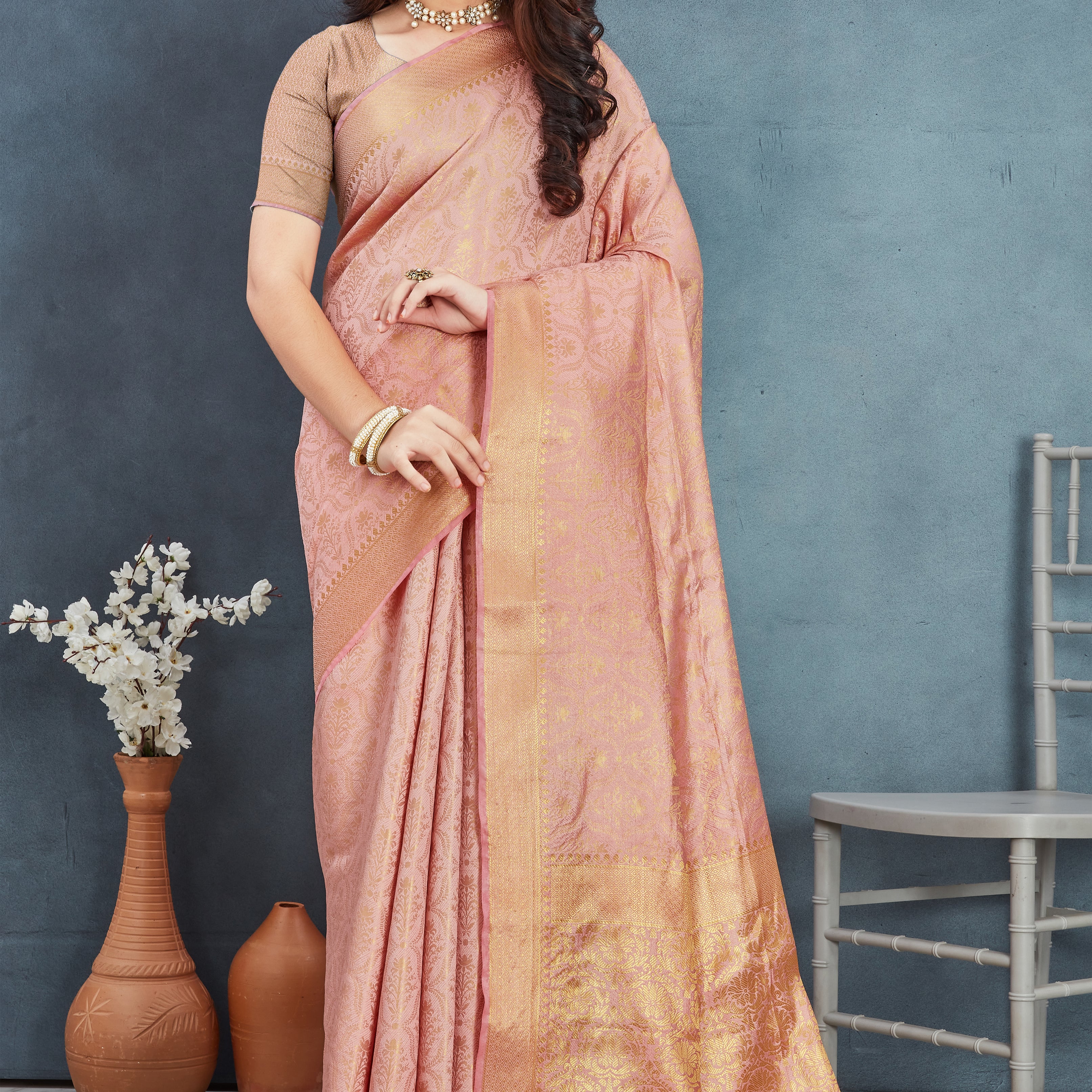 Brocade Elegance: Pure Mysore Silk Sarees in peach