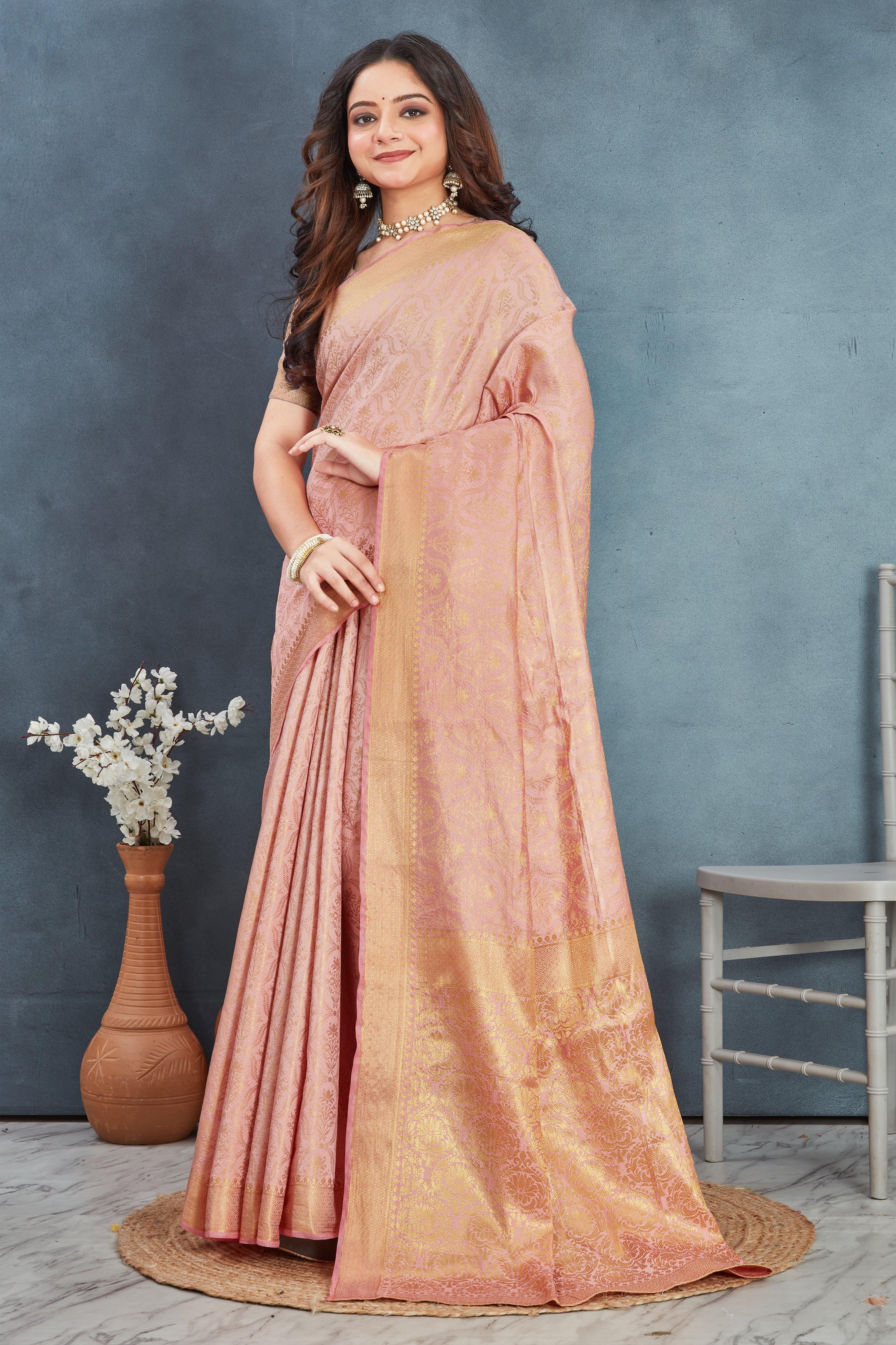 Brocade Elegance: Pure Mysore Silk Sarees in peach