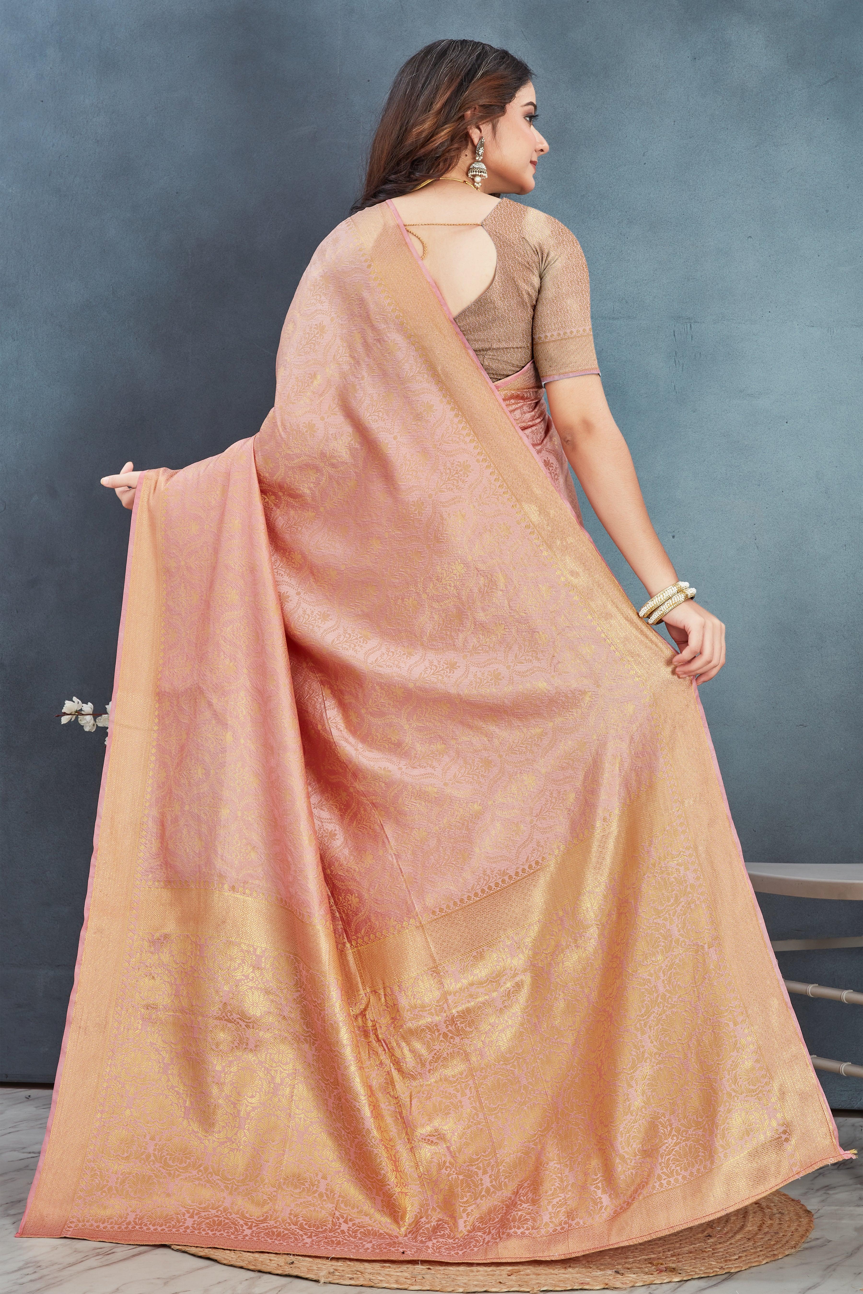 Brocade Elegance: Pure Mysore Silk Sarees in peach
