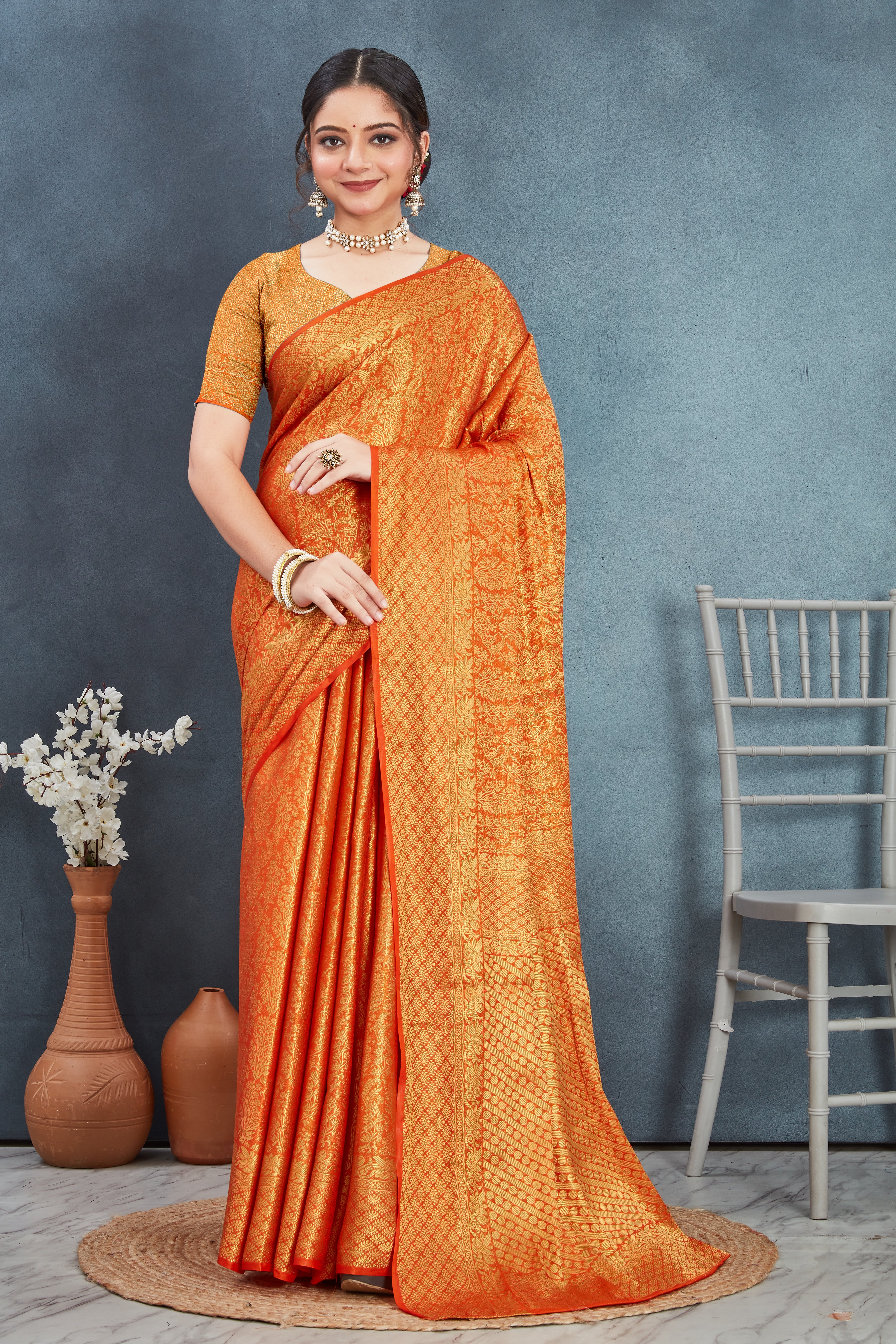 Brocade Elegance: Pure Mysore Silk Sarees in orange