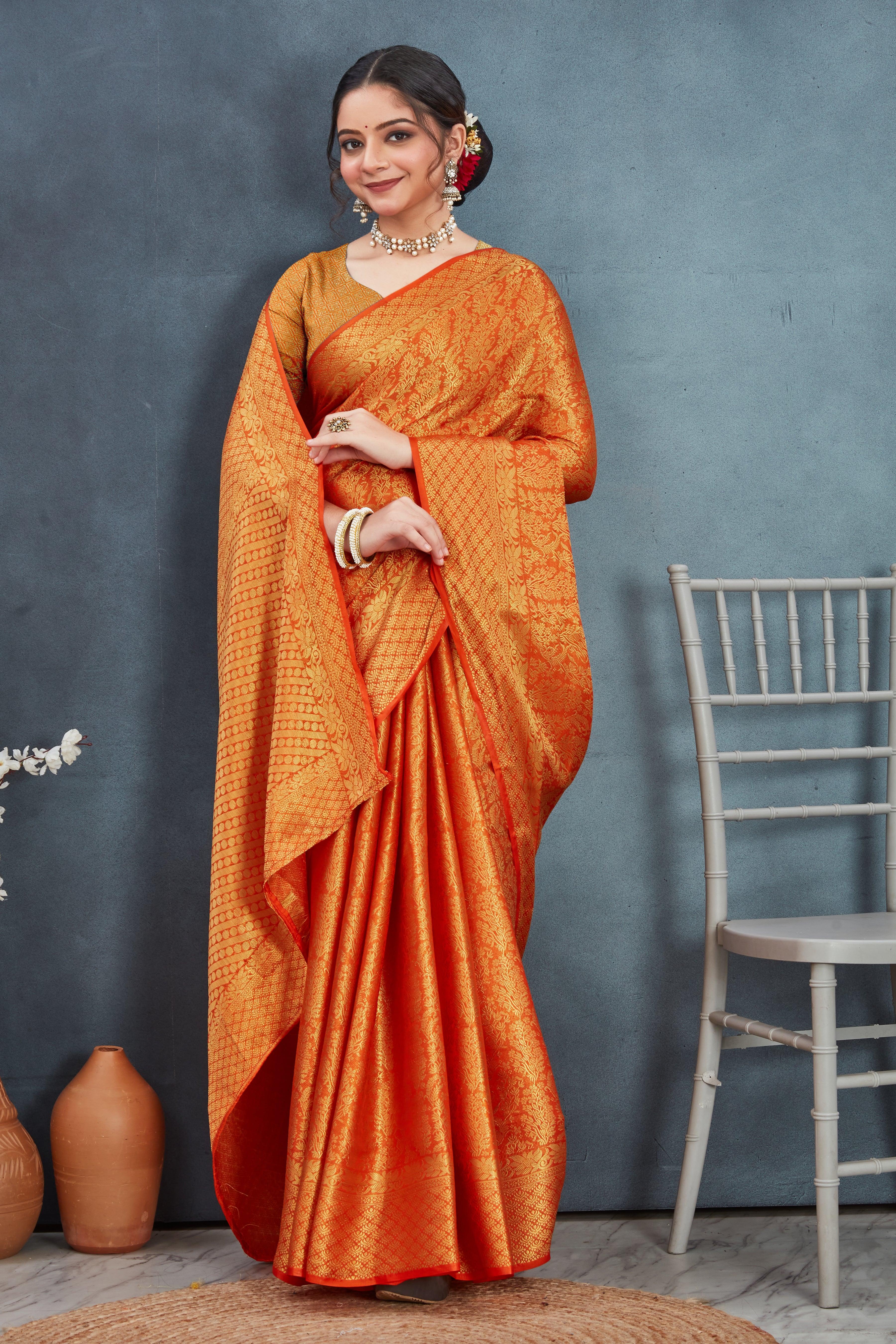 Brocade Elegance: Pure Mysore Silk Sarees in orange