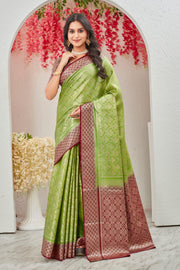 Whispering Weaves: Pure Mysore Silk with Brocade Touch