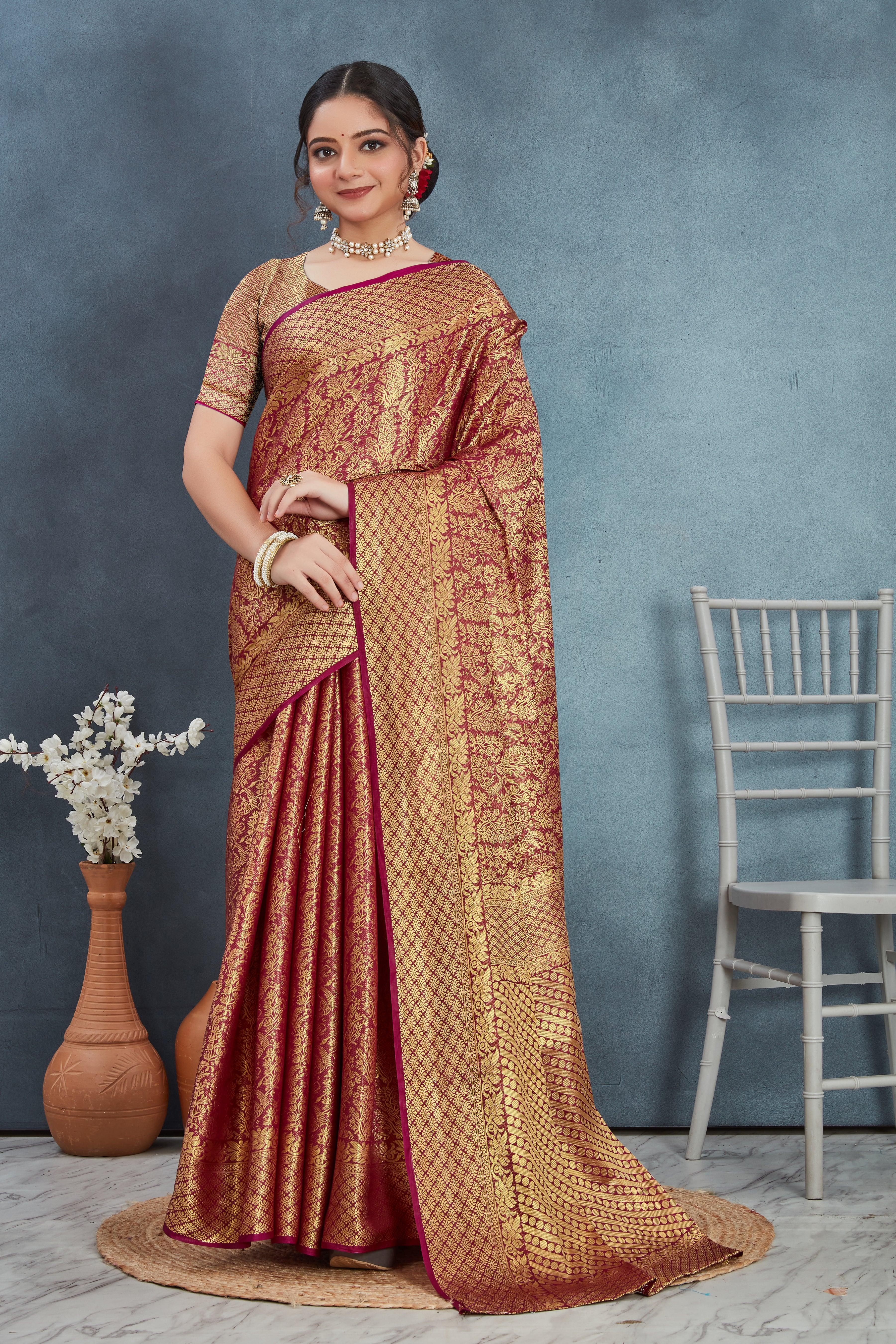 Brocade Elegance: Pure Mysore Silk Sarees in Maroon