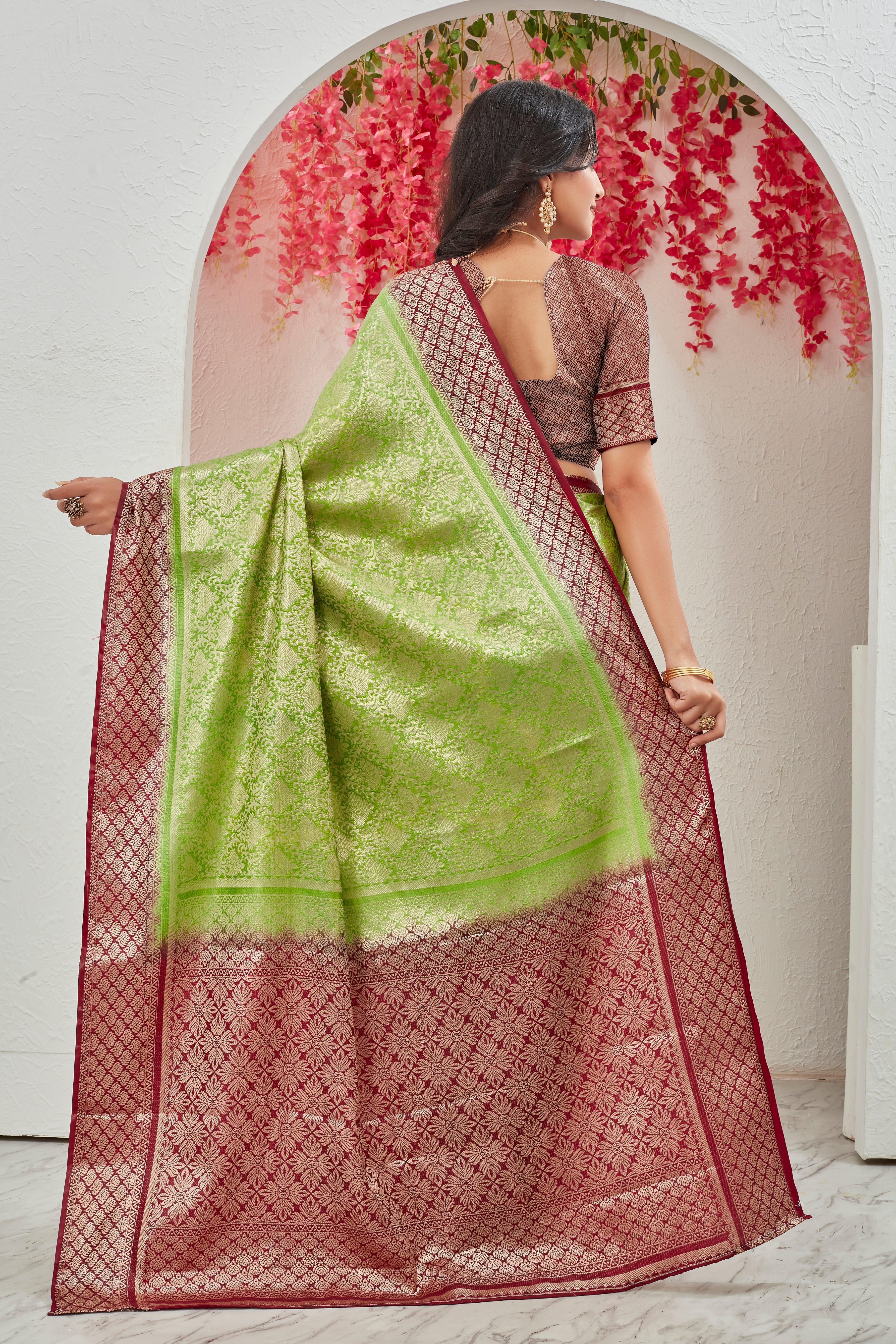 Whispering Weaves: Pure Mysore Silk with Brocade Touch