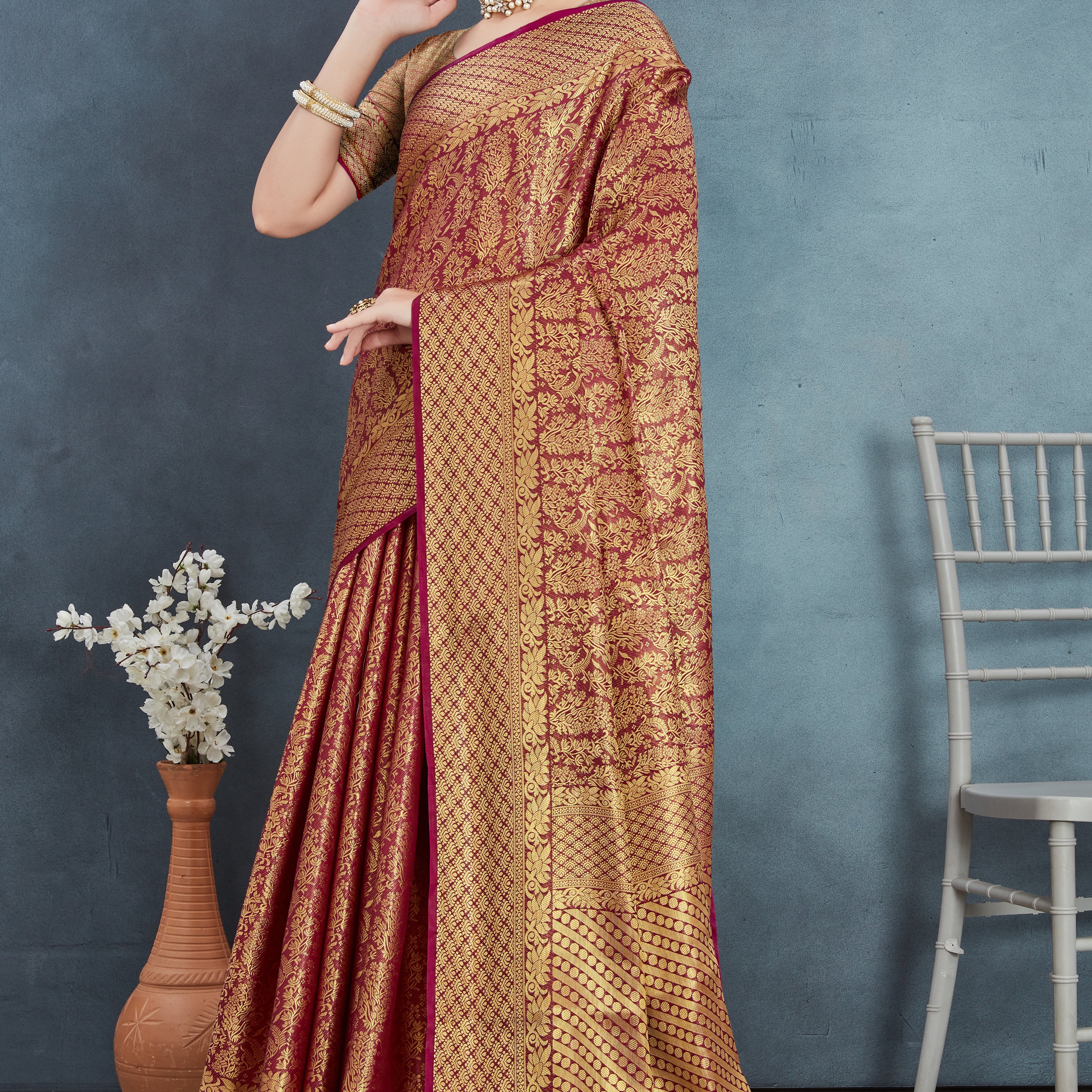 Brocade Elegance: Pure Mysore Silk Sarees in Maroon