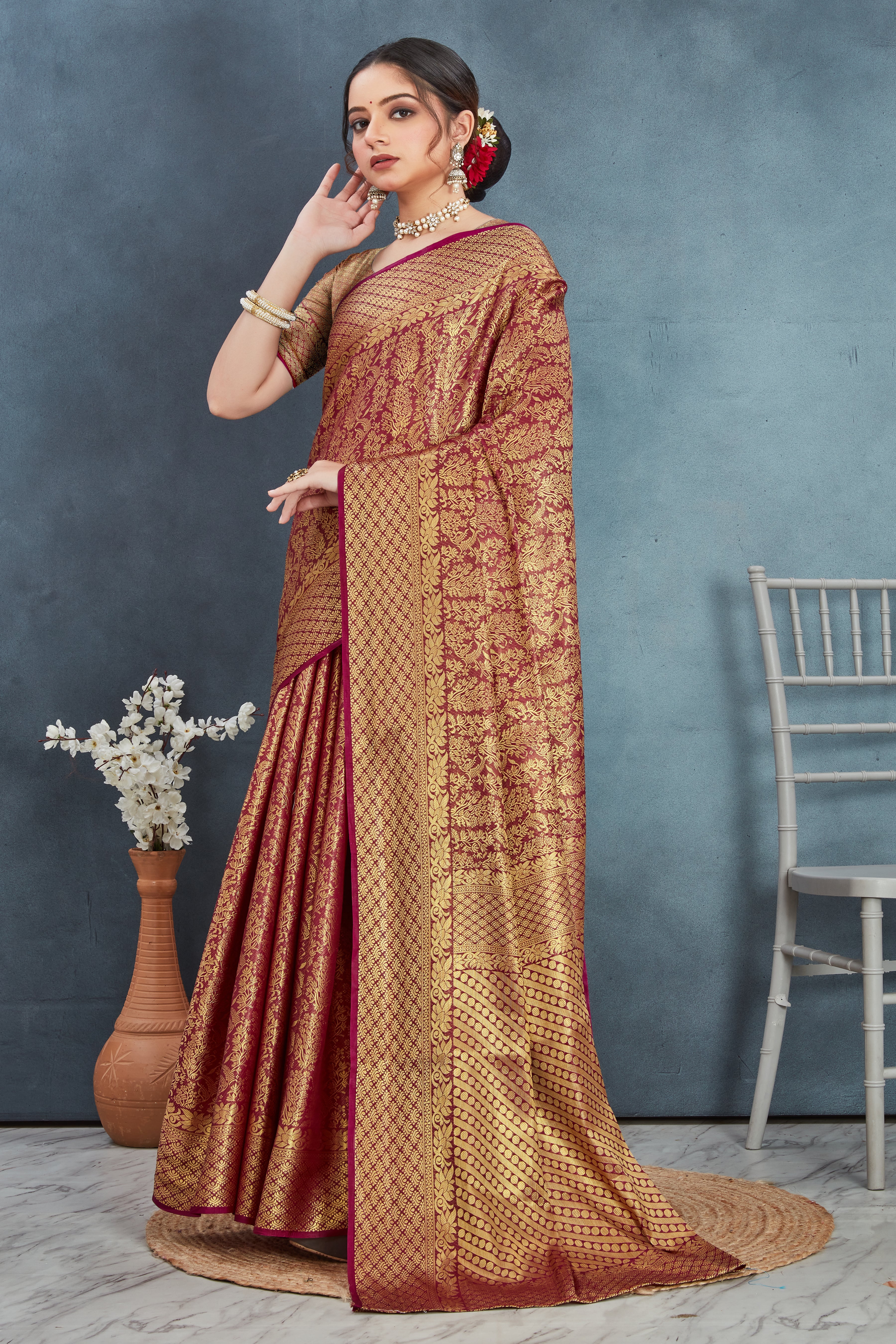 Brocade Elegance: Pure Mysore Silk Sarees in Maroon