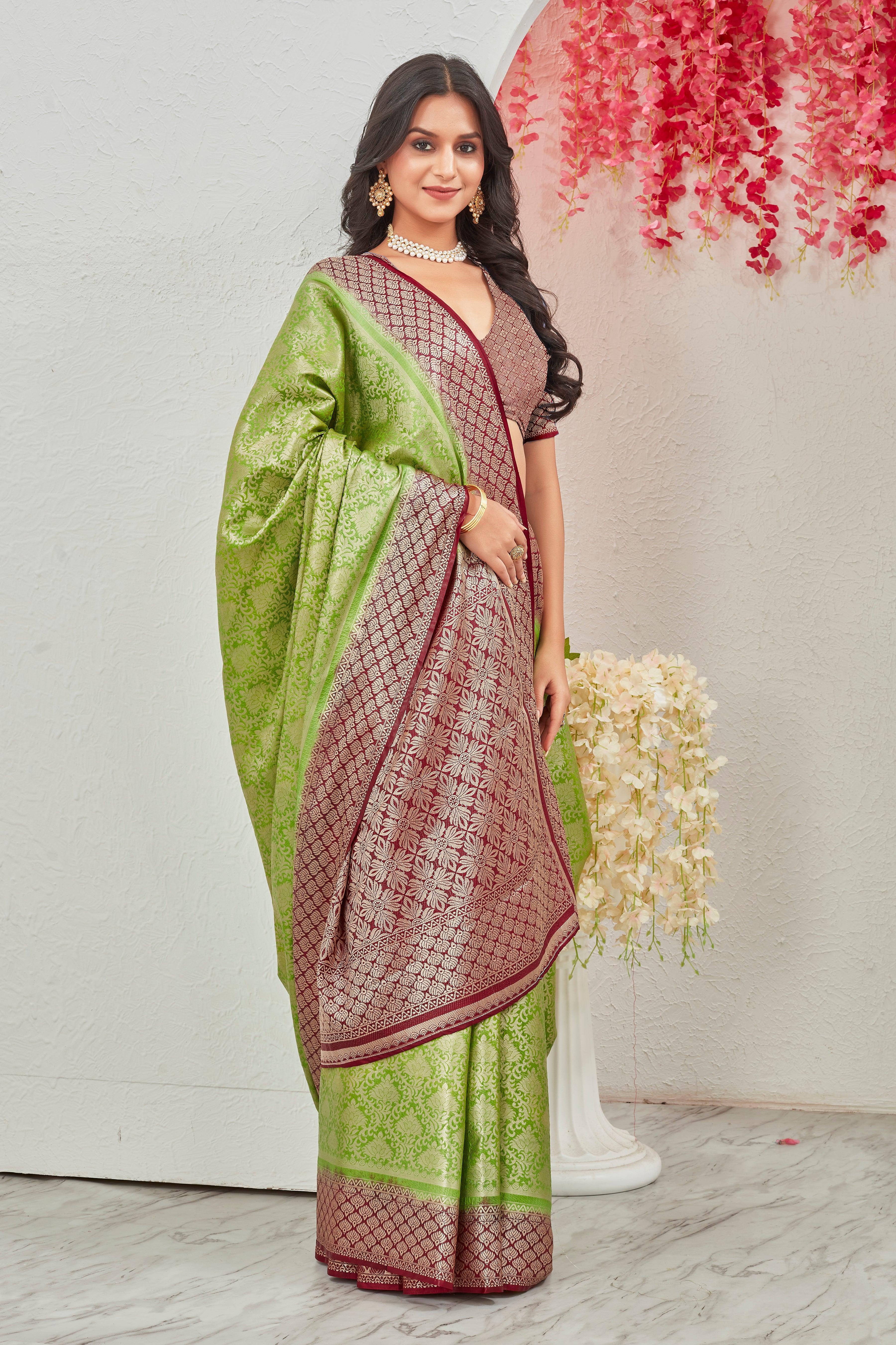 Whispering Weaves: Pure Mysore Silk with Brocade Touch