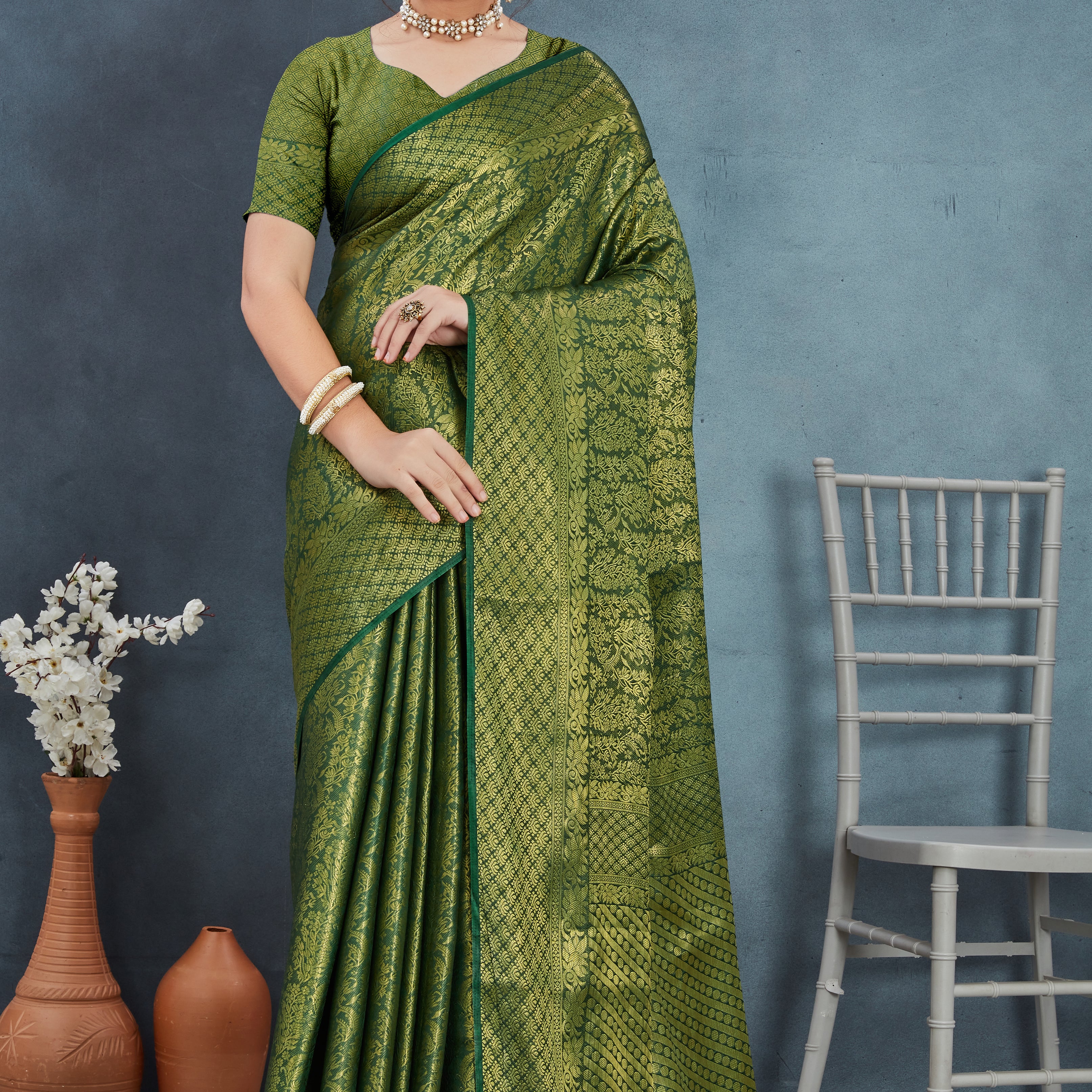 Brocade Elegance: Pure Mysore Silk Sarees in Green