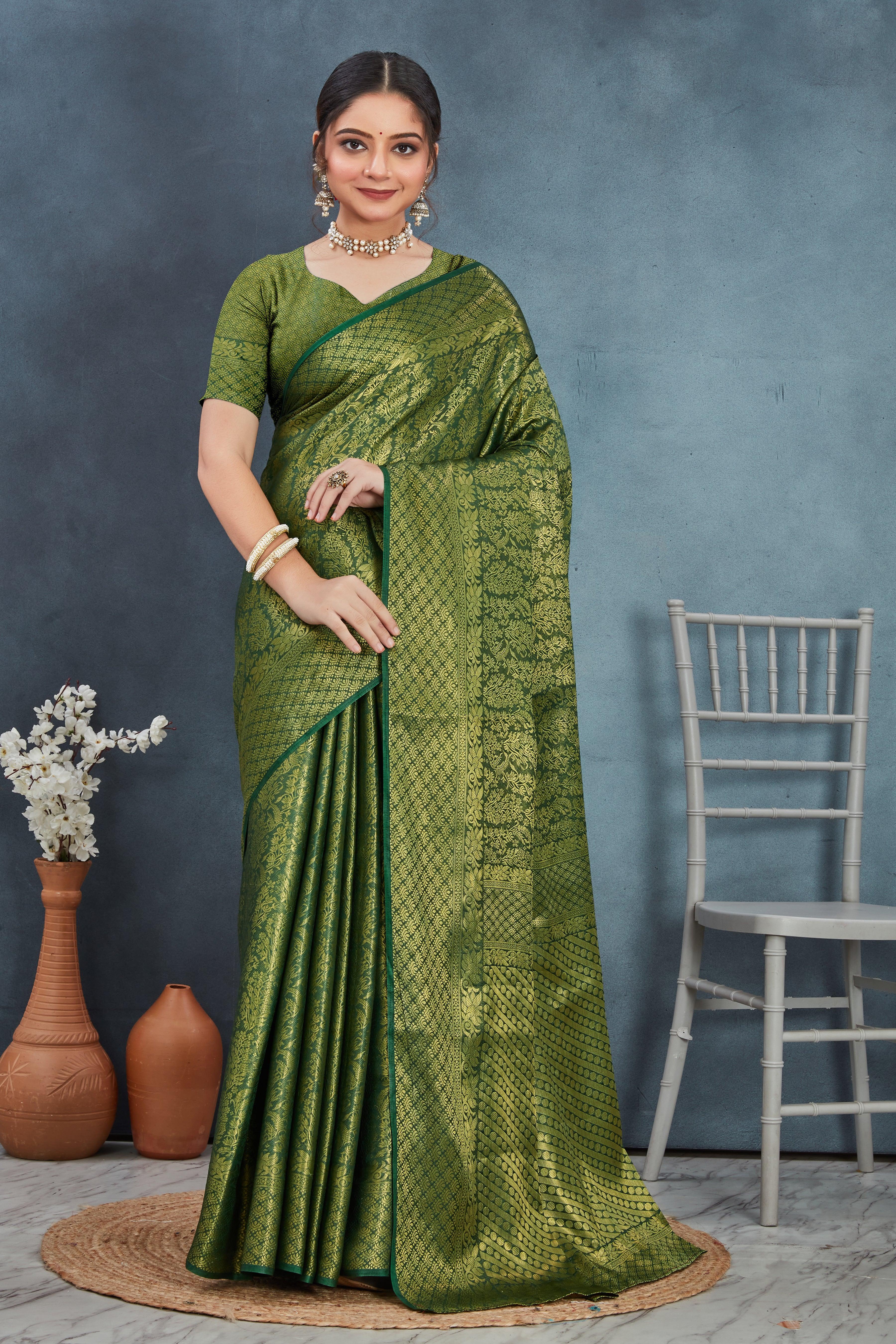 Brocade Elegance: Pure Mysore Silk Sarees in Green