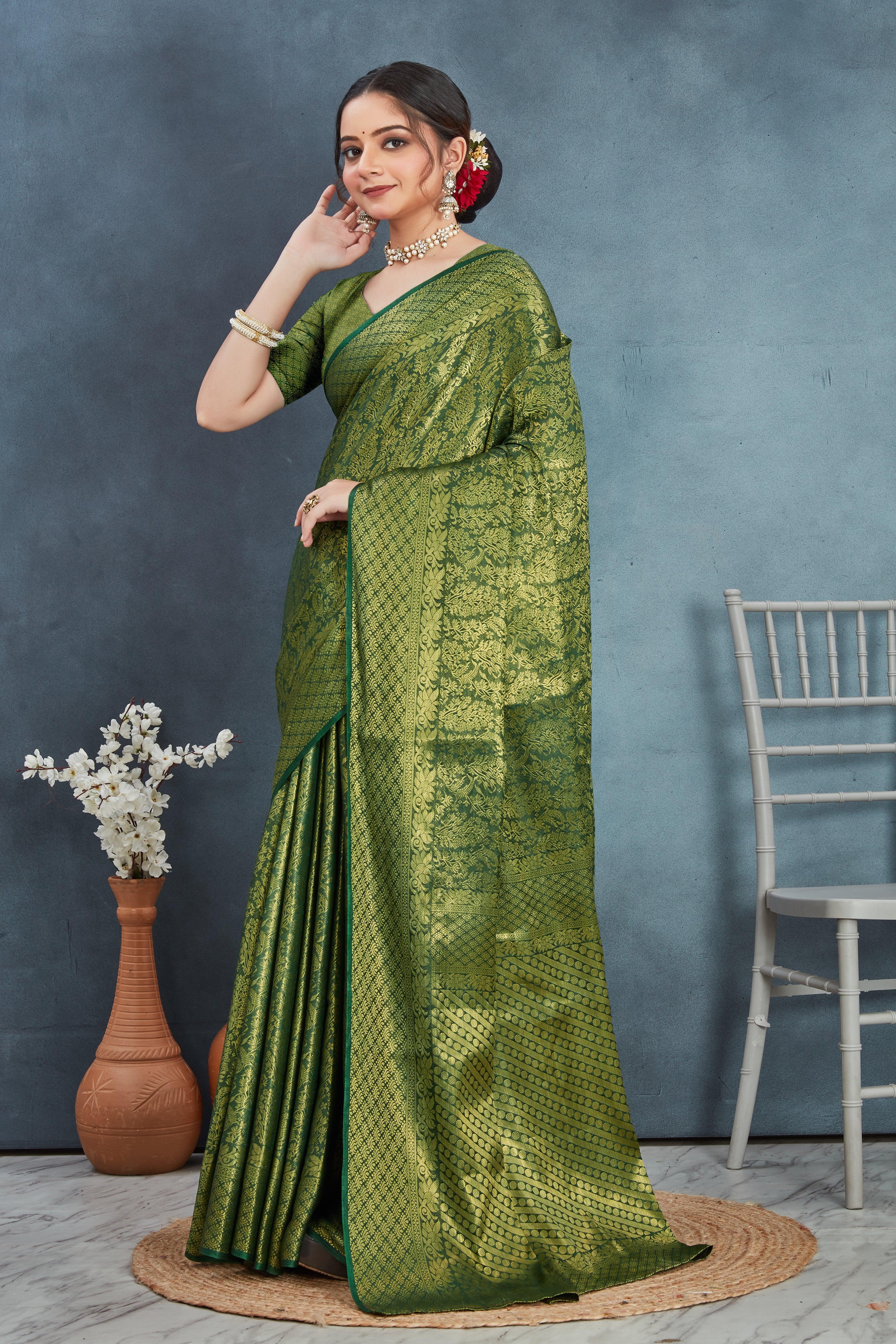 Brocade Elegance: Pure Mysore Silk Sarees in Green