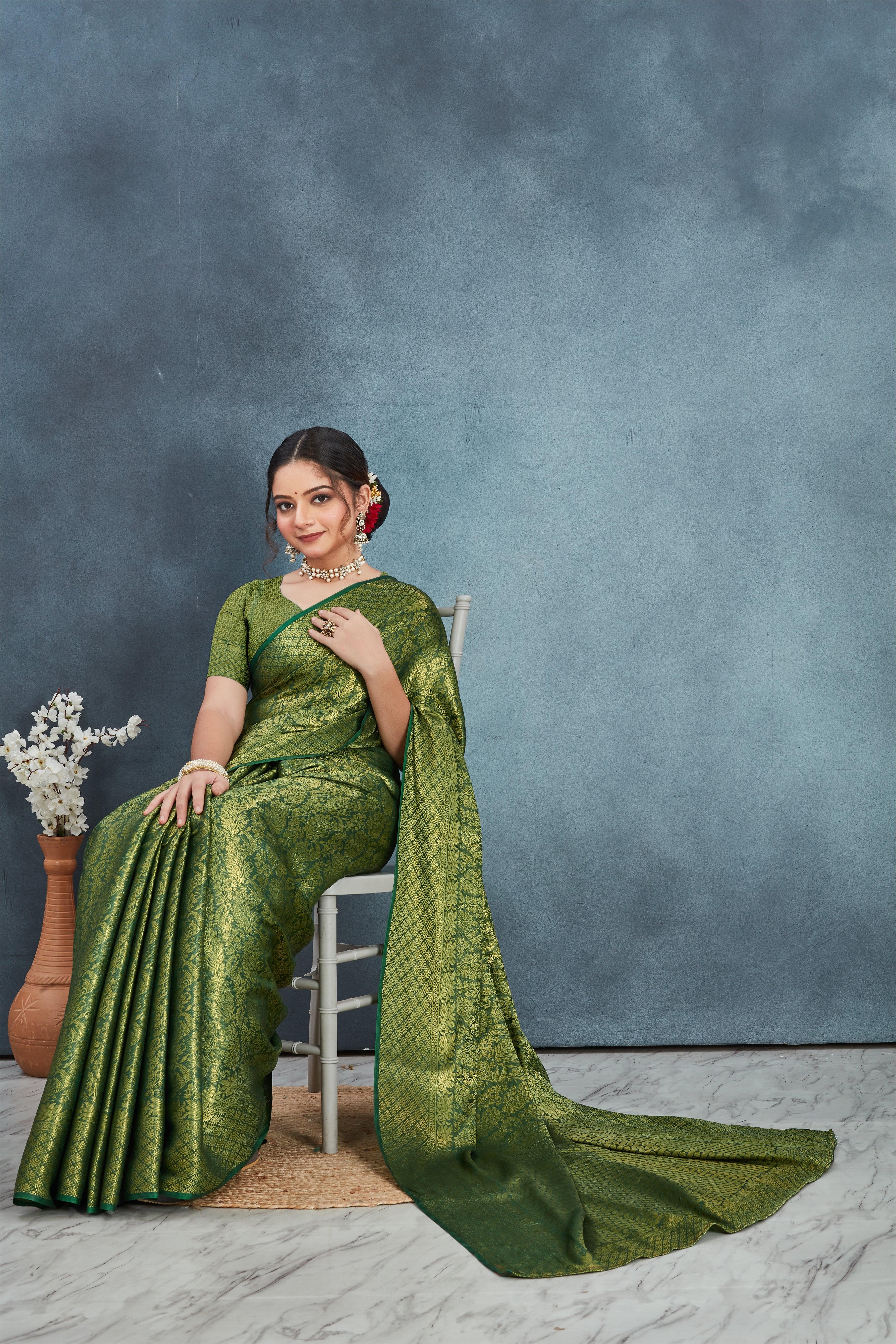 Brocade Elegance: Pure Mysore Silk Sarees in Green