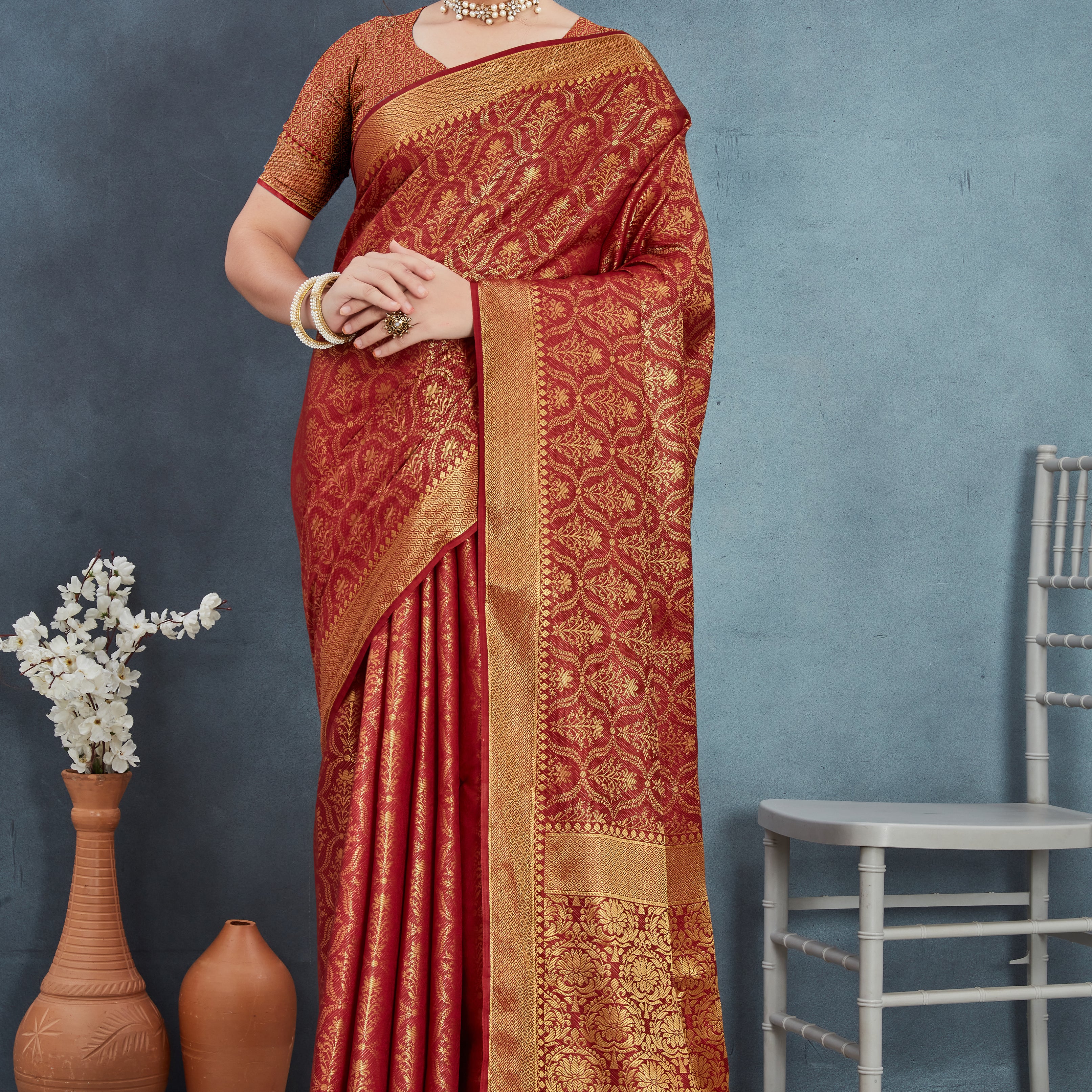 Brocade Elegance: Pure Mysore Silk Sarees in Brown