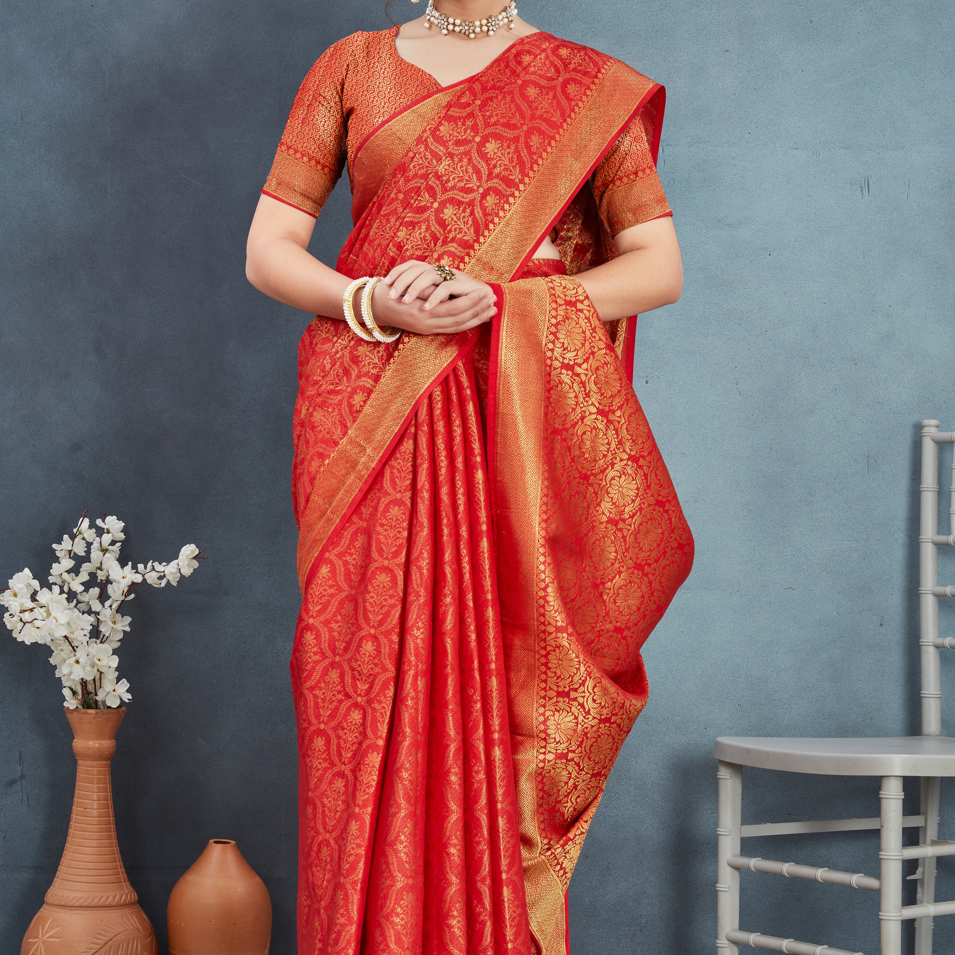 Brocade Elegance: Pure Mysore Silk Sarees in red